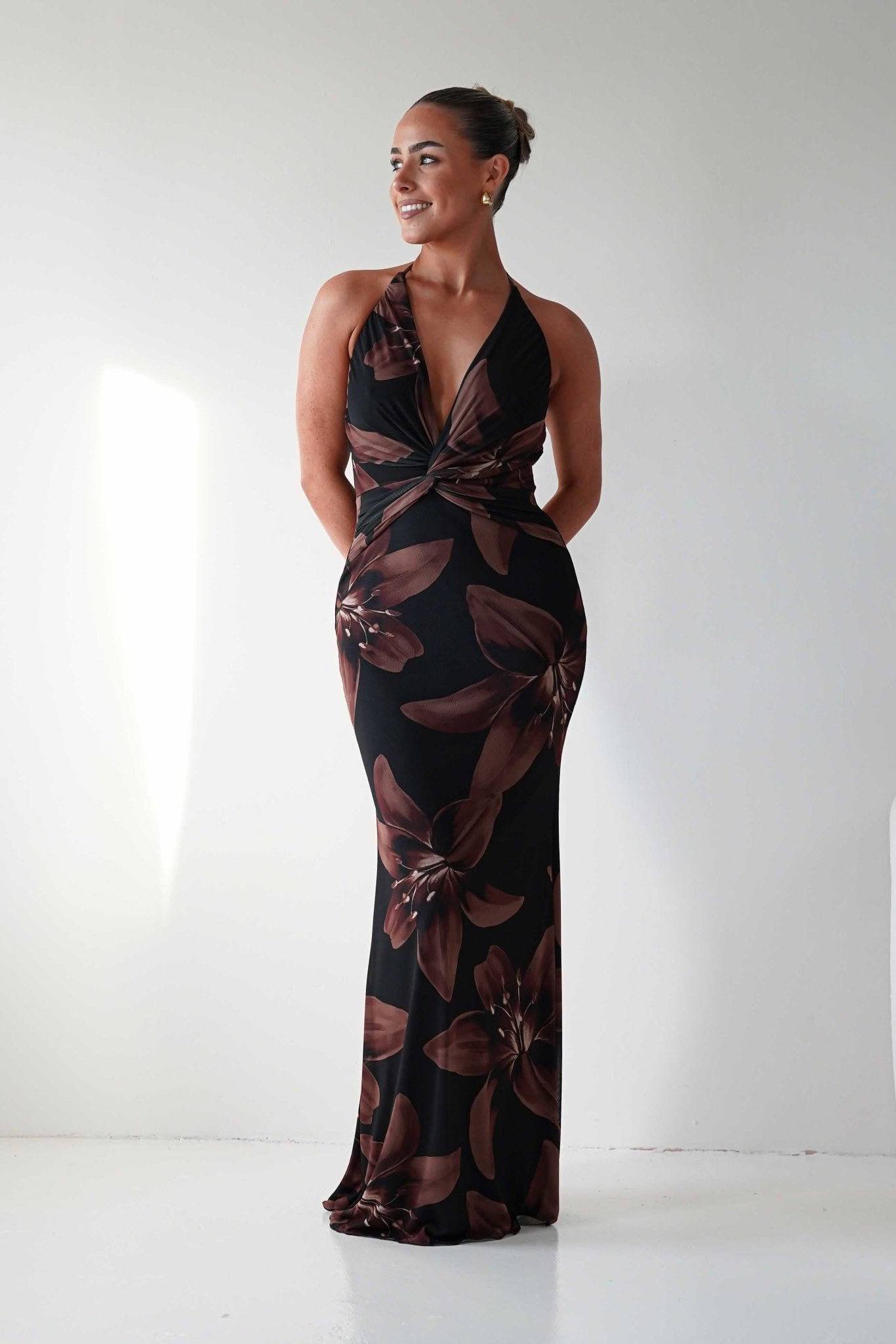 Oh Hello Clothing Dresses 1*DONE - BLUEBLUSH-BD160-2-Halter Neck Backless Floral Maxi Dress