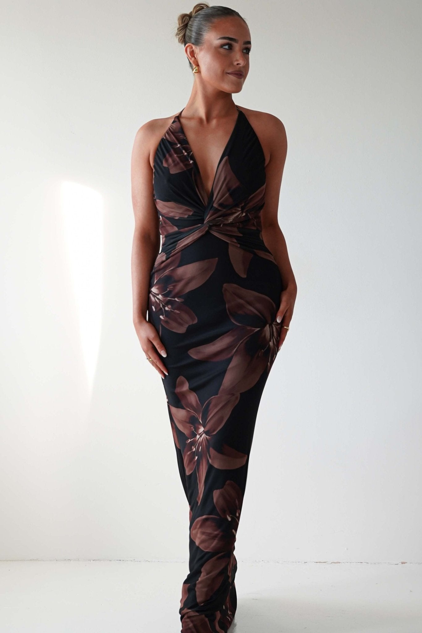 Oh Hello Clothing Dresses 1*DONE - BLUEBLUSH-BD160-2-Halter Neck Backless Floral Maxi Dress