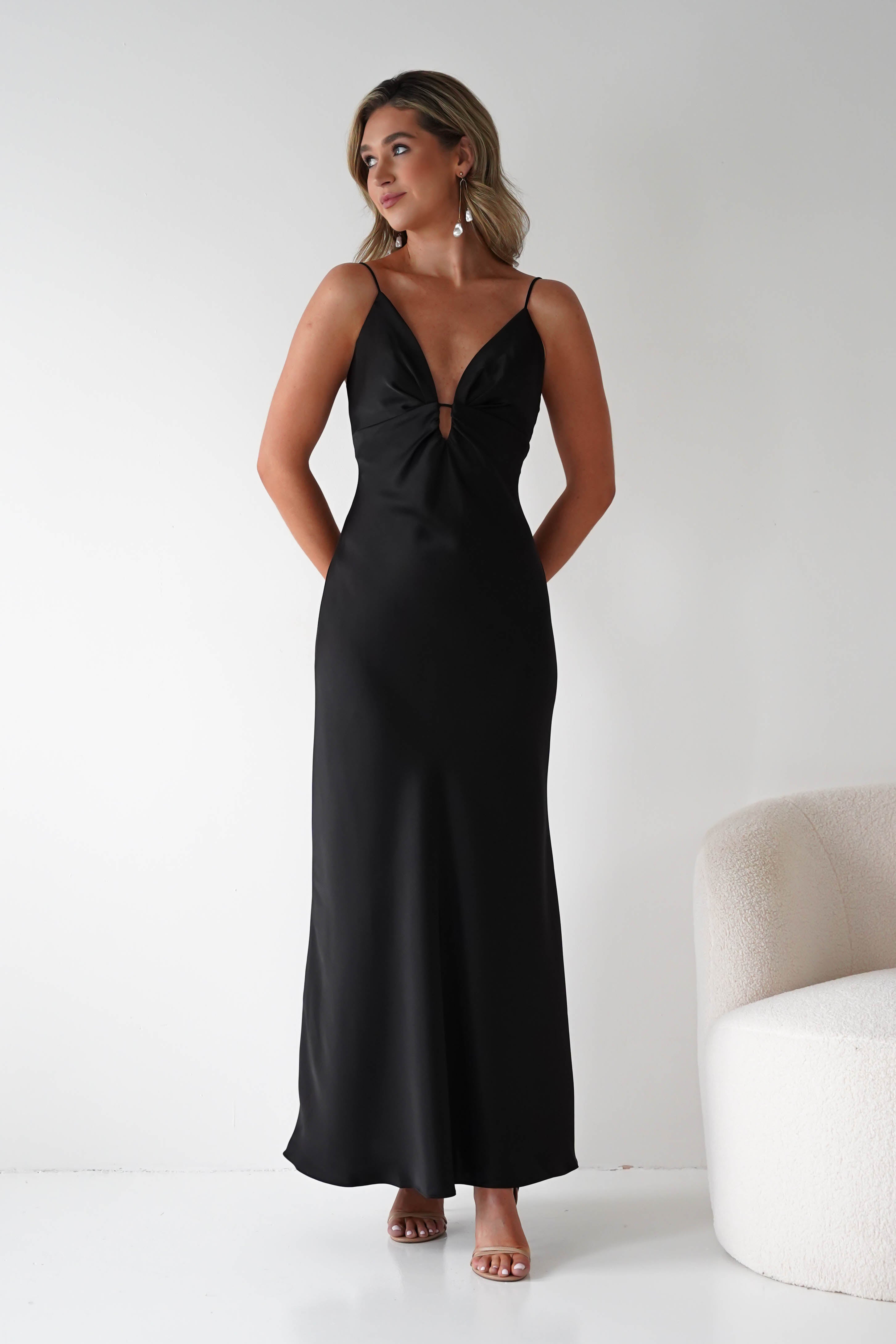 Oh Hello Clothing Dresses Adley Soft Satin Maxi Dress | Black