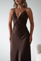 Adley Soft Satin Maxi Dress – Brown Satin Evening Gown | Oh Hello Clothing