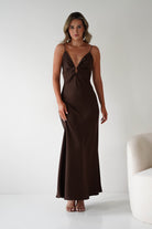 Adley Soft Satin Maxi Dress – Brown Satin Evening Gown | Oh Hello Clothing