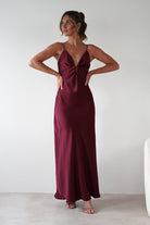 Adley Soft Satin Maxi Dress Burgundy | Wedding Guest Dress | Maxi | Satin | Oh Hello Clothing