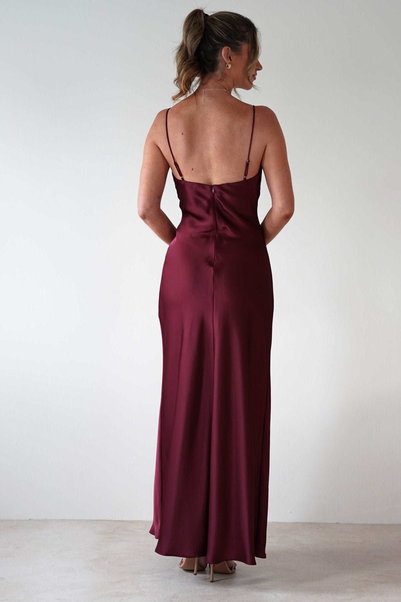 Adley Soft Satin Maxi Dress | Burgundy | Oh Hello Clothing | S (8)