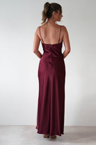Adley Soft Satin Maxi Dress Burgundy | Wedding Guest Dress | Maxi | Satin | Oh Hello Clothing