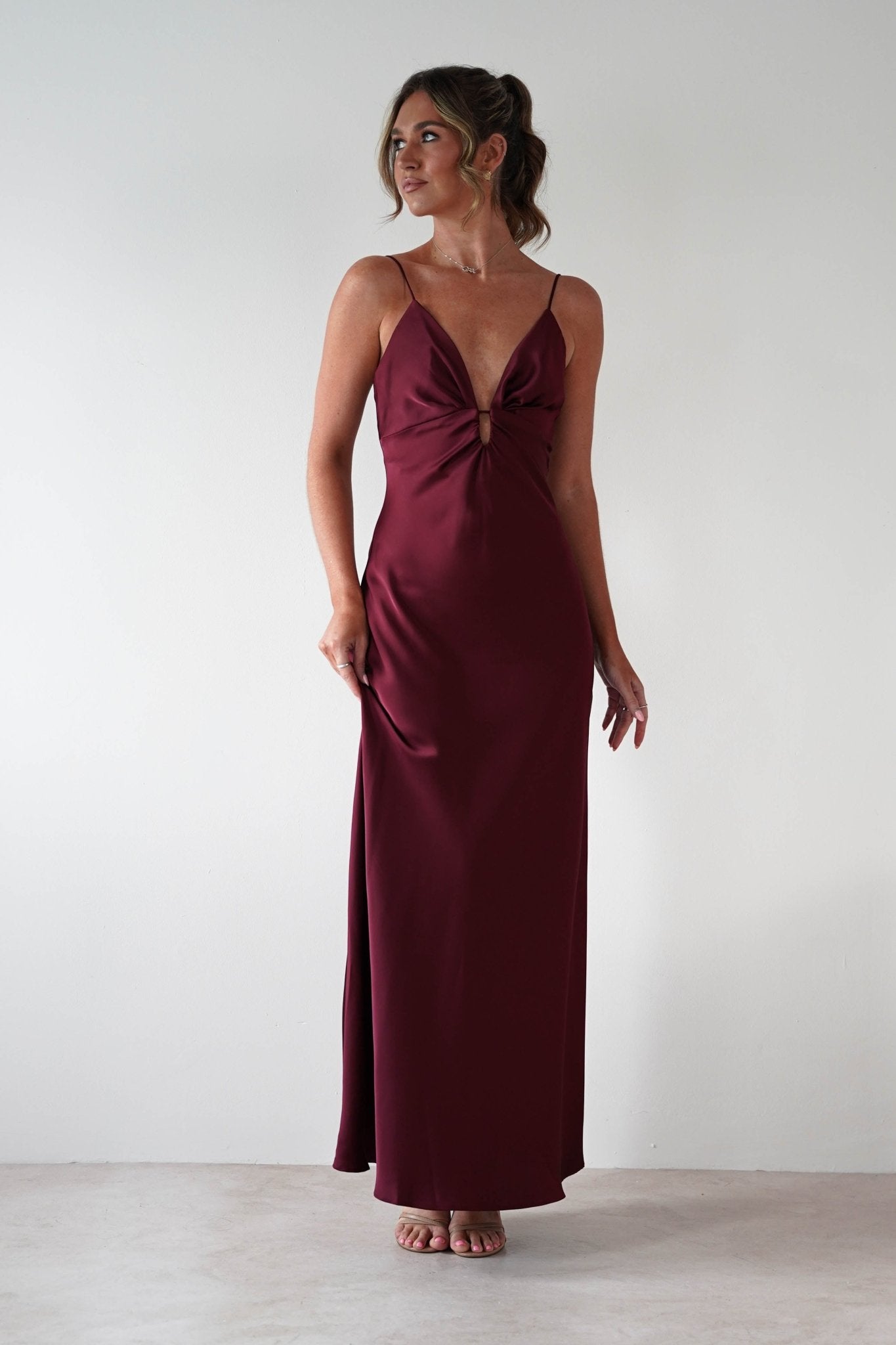 Adley Soft Satin Maxi Dress | Burgundy | Oh Hello Clothing | S (8)