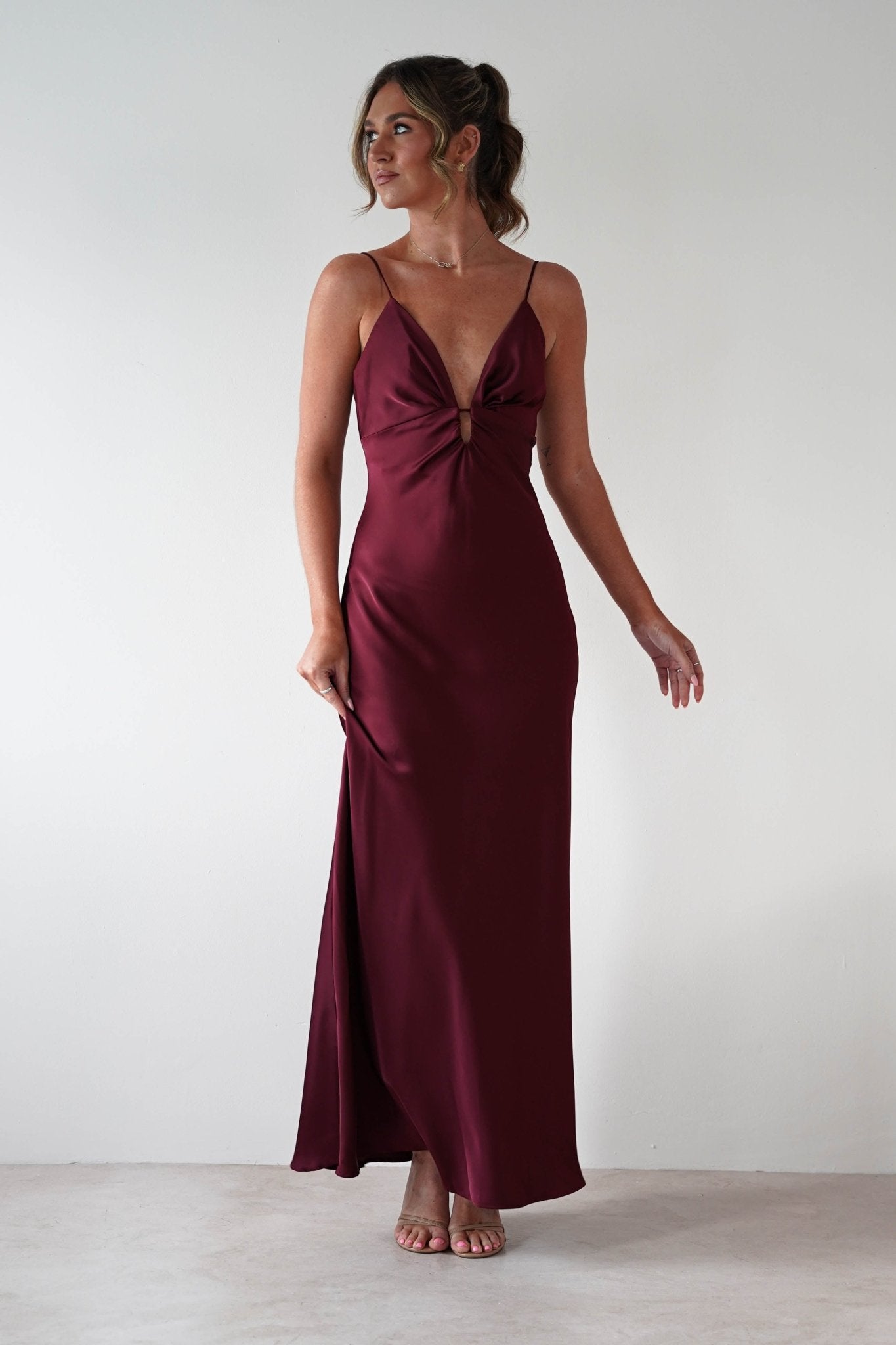 Adley Soft Satin Maxi Dress | Burgundy | Oh Hello Clothing | S (8)