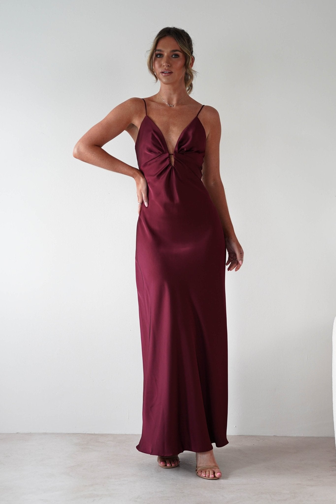 Adley Soft Satin Maxi Dress | Burgundy | Oh Hello Clothing | S (8)