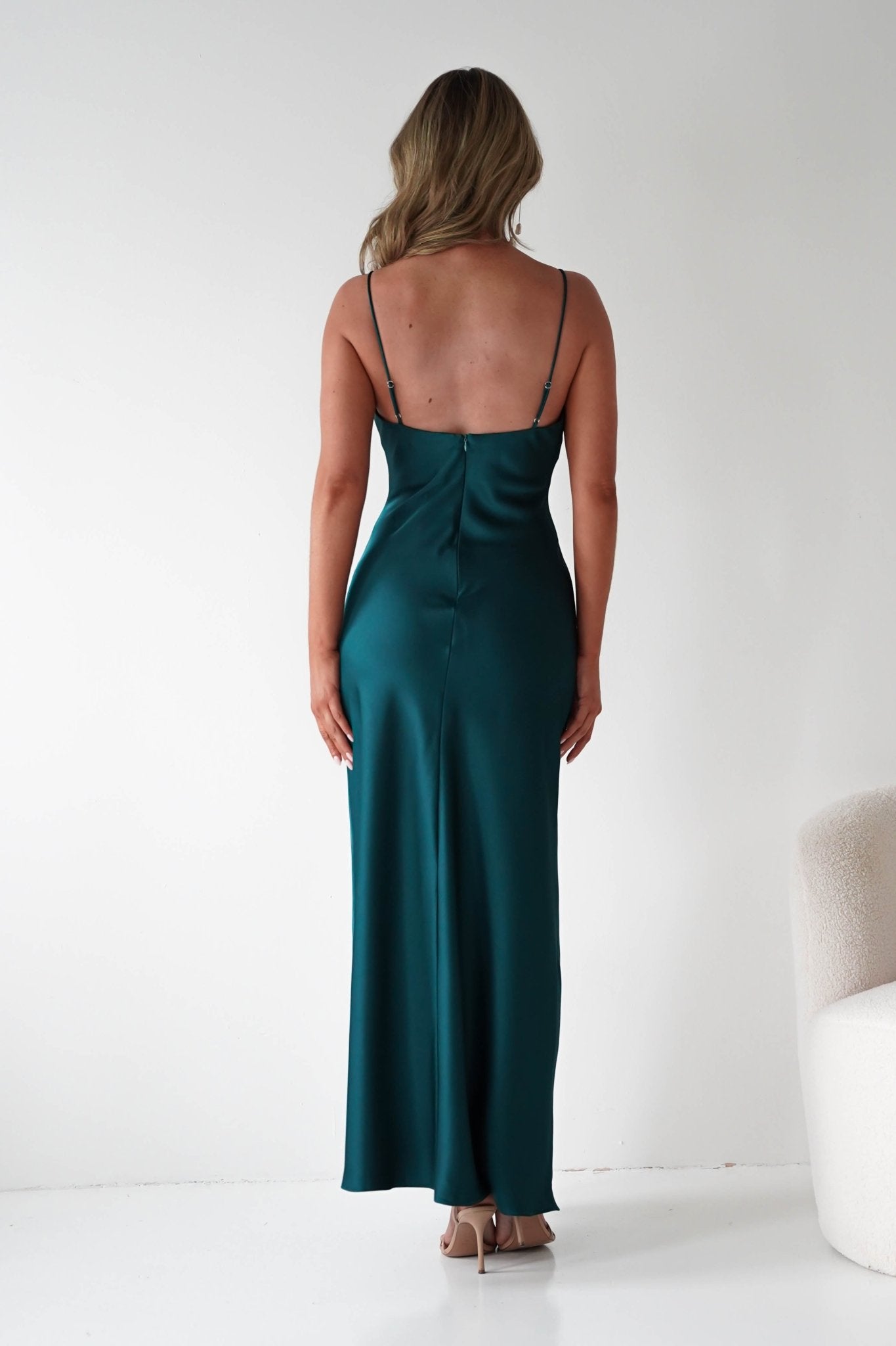 Adley Soft Satin Maxi Dress | Forest Green | Oh Hello Clothing | XS (6)