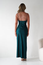 Adley Soft Satin Maxi Dress – Forest Green Satin Evening Dress | Oh Hello Clothing