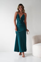 Adley Soft Satin Maxi Dress – Forest Green Satin Evening Dress | Oh Hello Clothing