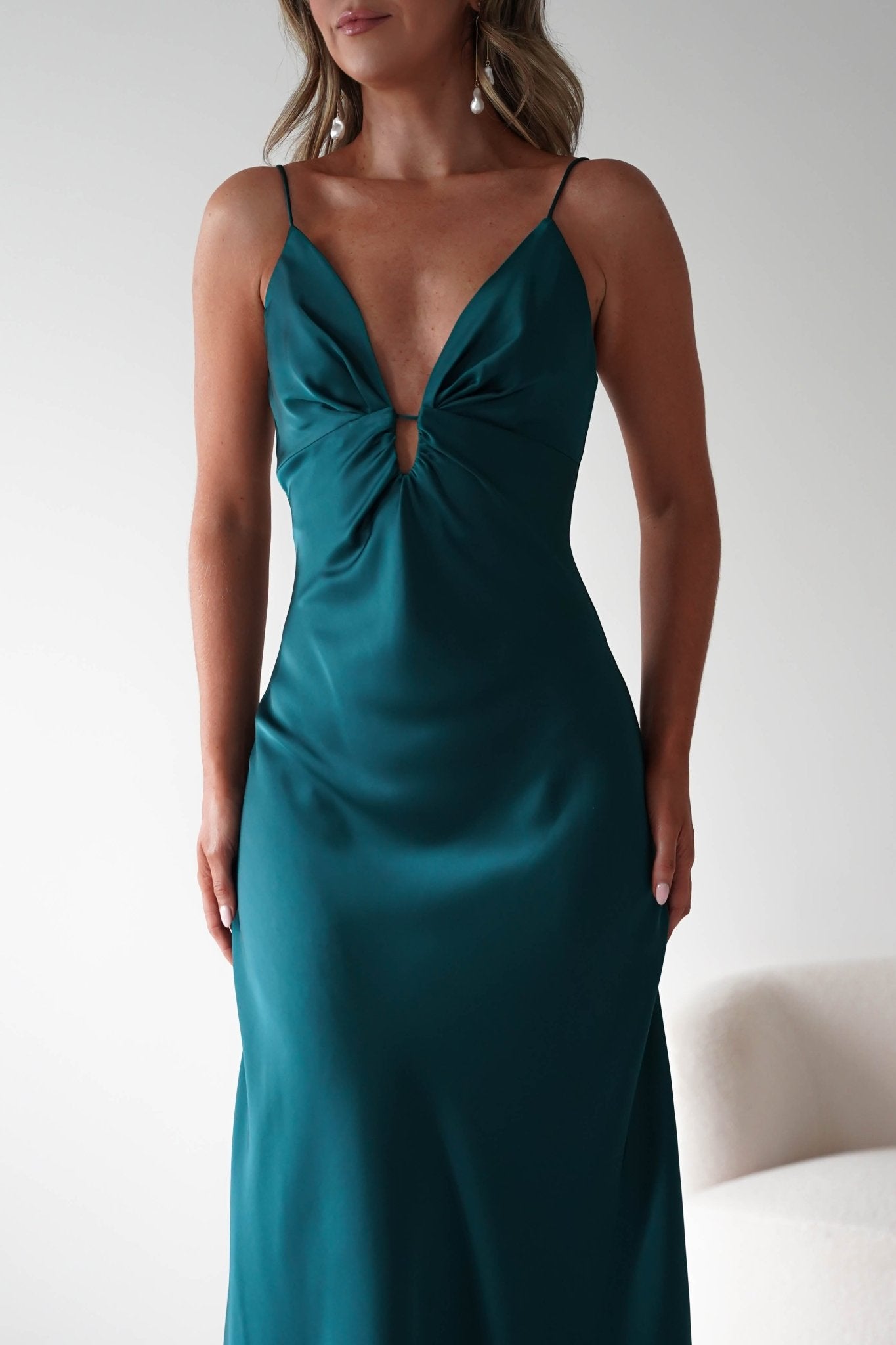 Adley Soft Satin Maxi Dress | Forest Green | Oh Hello Clothing | XS (6)