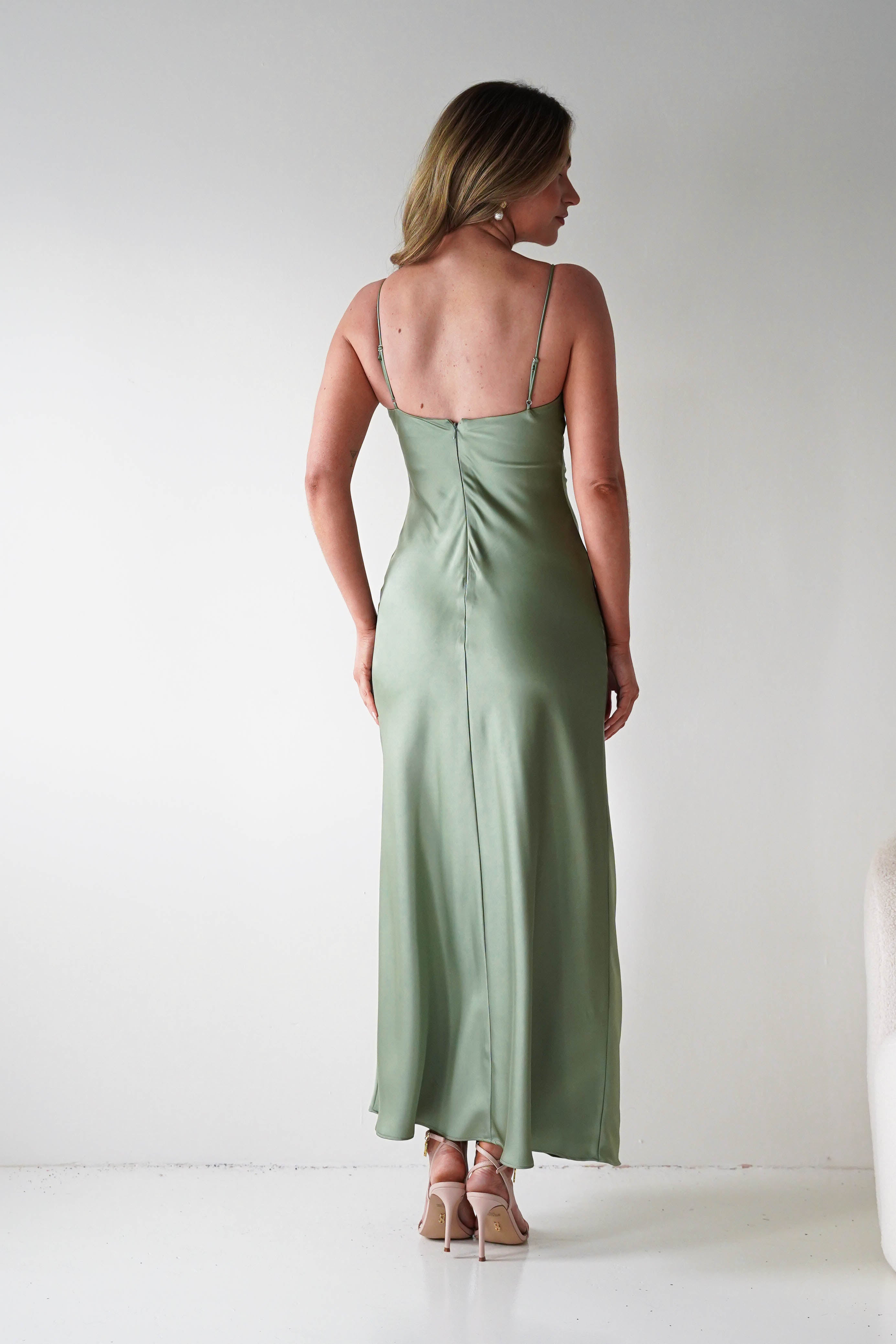 Oh Hello Clothing Women > Clothing > Dresses Adley Soft Satin Maxi Dress | Olive