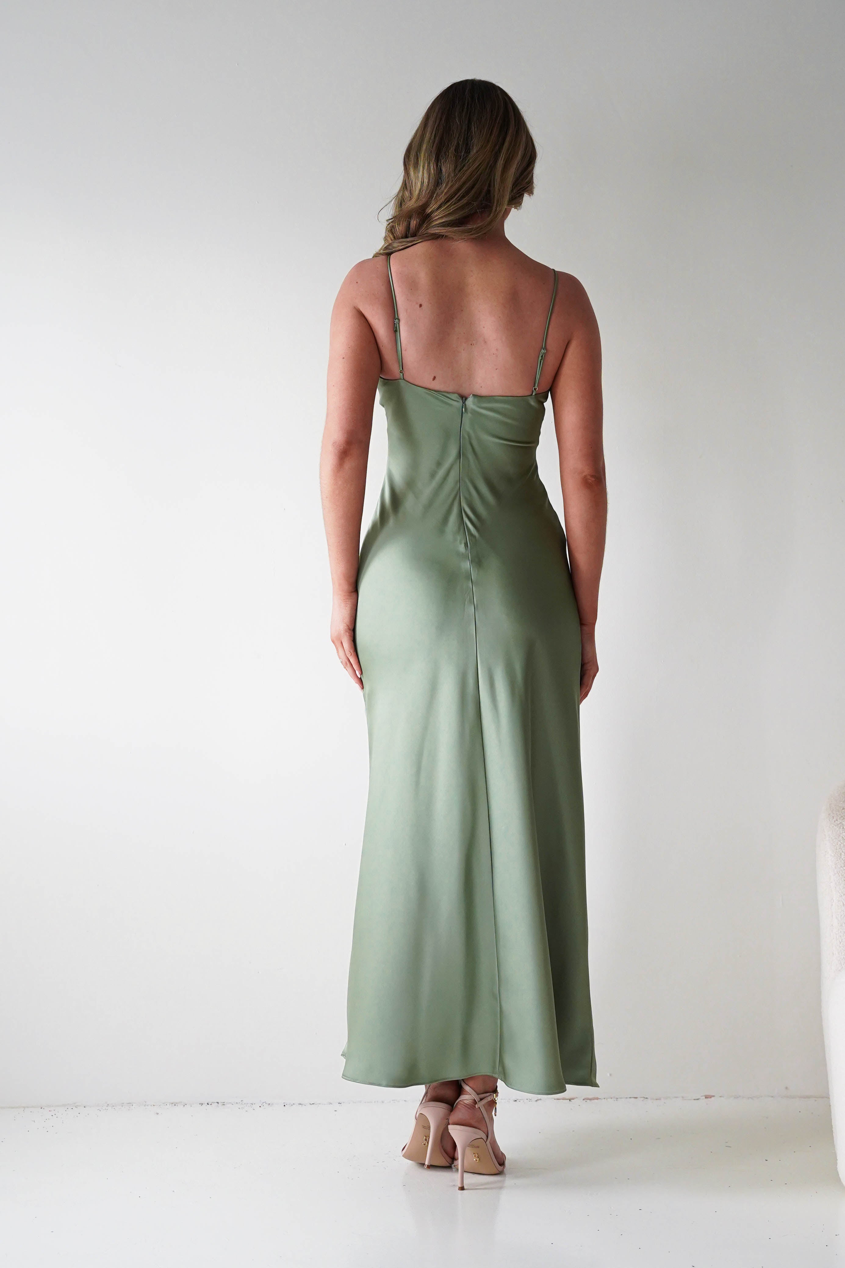 Oh Hello Clothing Women > Clothing > Dresses Adley Soft Satin Maxi Dress | Olive
