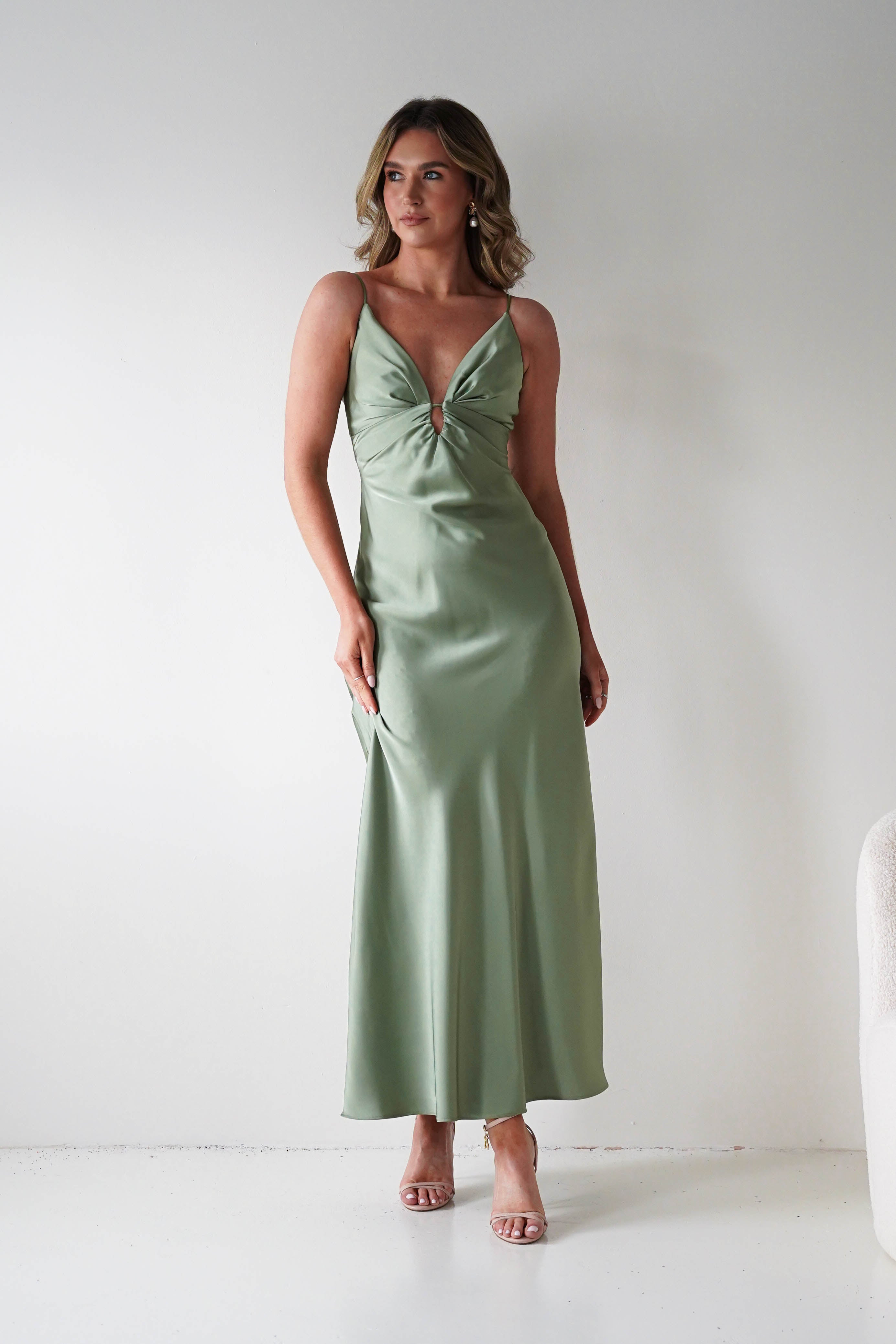 Oh Hello Clothing Women > Clothing > Dresses Adley Soft Satin Maxi Dress | Olive
