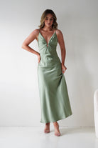 Oh Hello Clothing Women > Clothing > Dresses Adley Soft Satin Maxi Dress | Olive