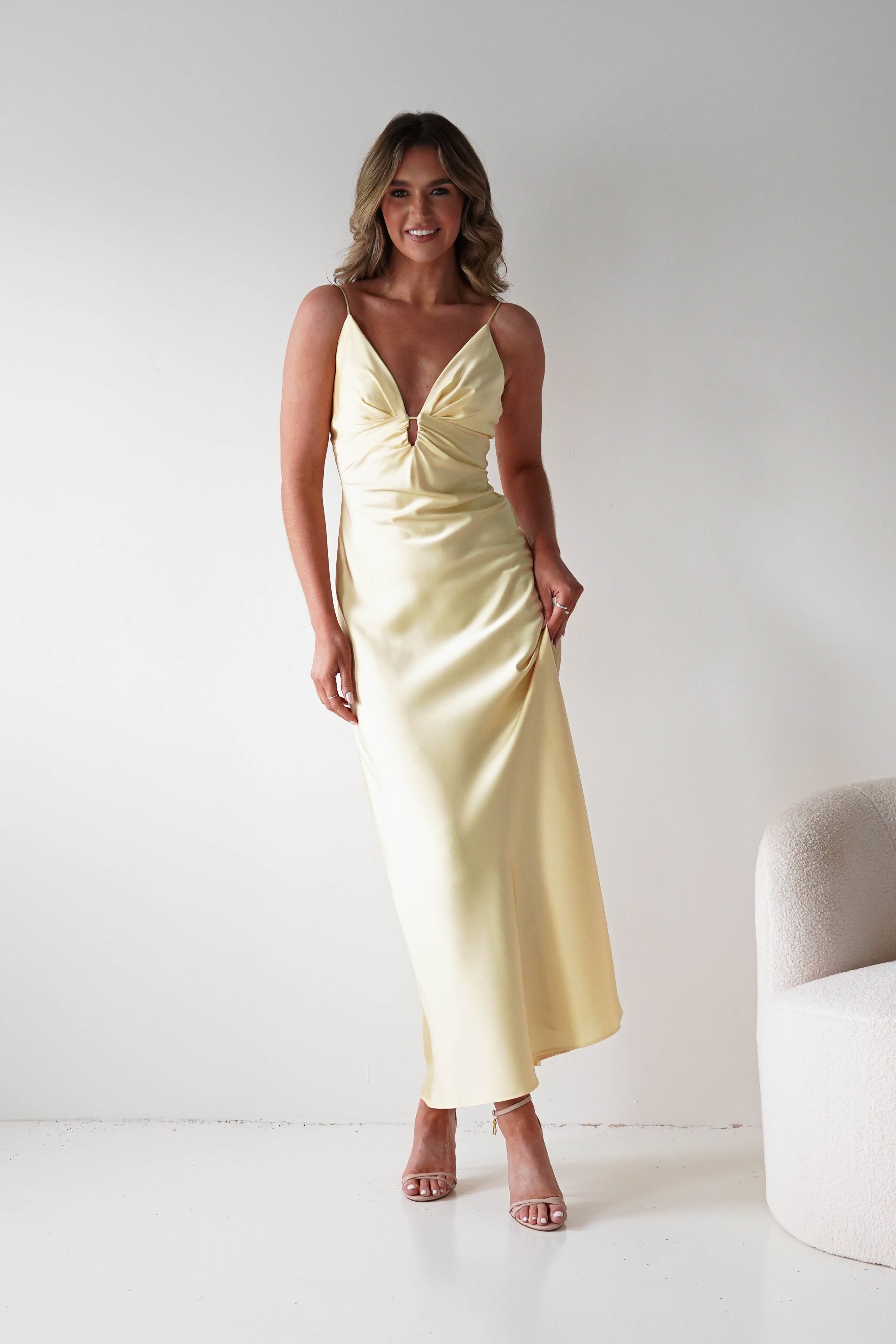 Oh Hello Clothing Women > Clothing > Dresses Adley Soft Satin Maxi Dress | Yellow