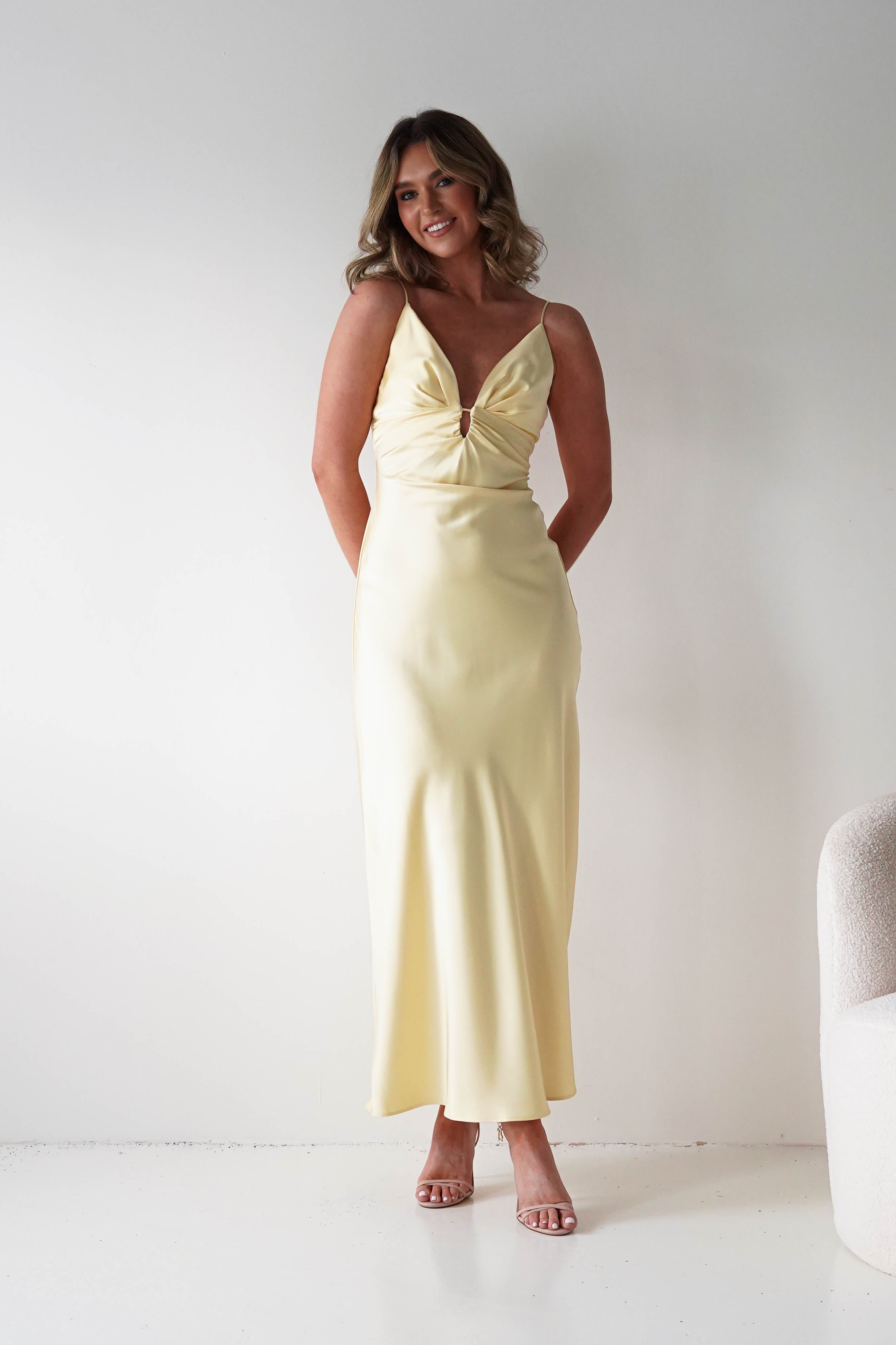 Oh Hello Clothing Women > Clothing > Dresses Adley Soft Satin Maxi Dress | Yellow