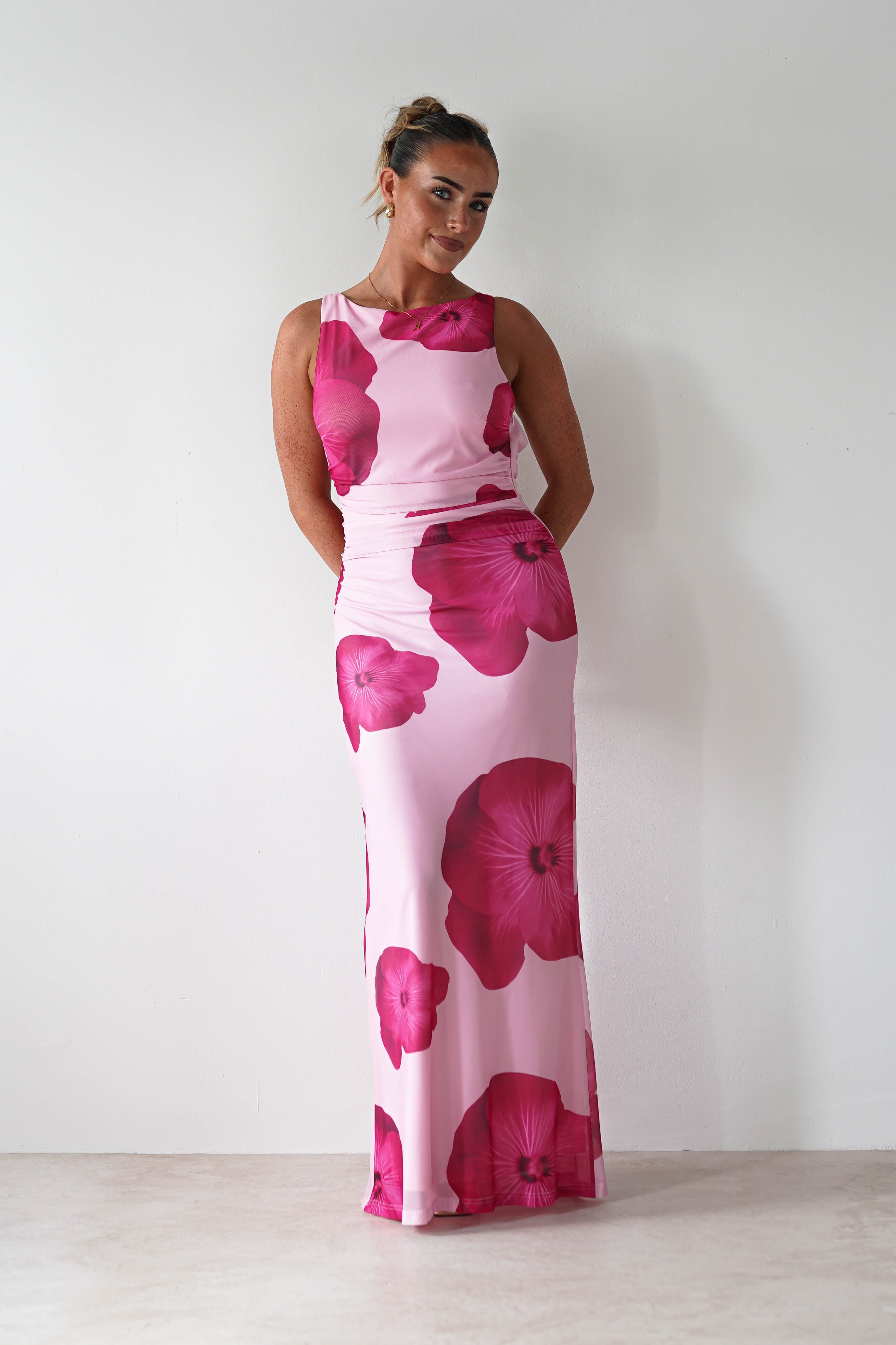 Aidia Floral Mesh Maxi Dress | Pink | Oh Hello Clothing | XS (6)