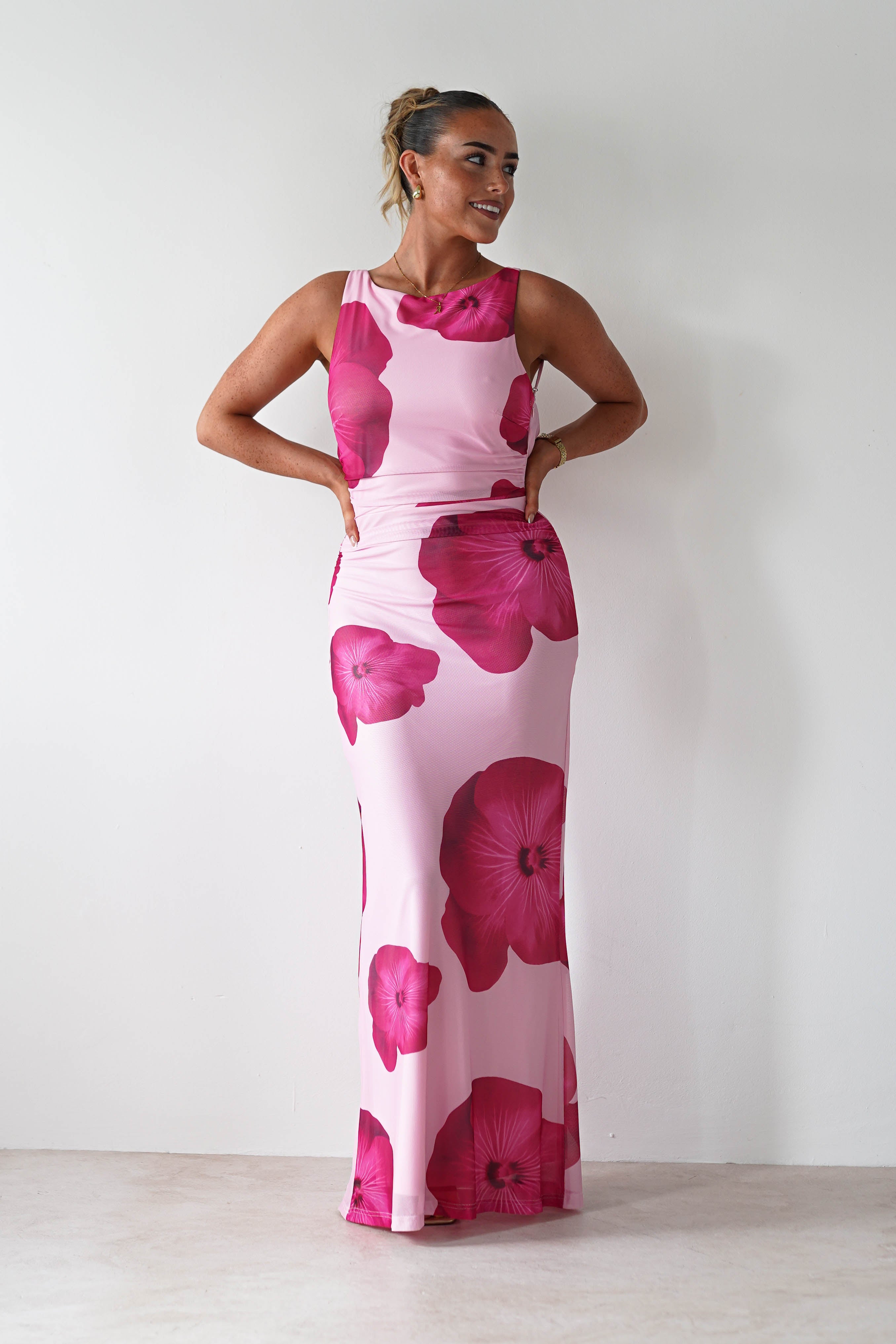 Aidia Floral Mesh Maxi Dress | Pink | Oh Hello Clothing | XS (6)