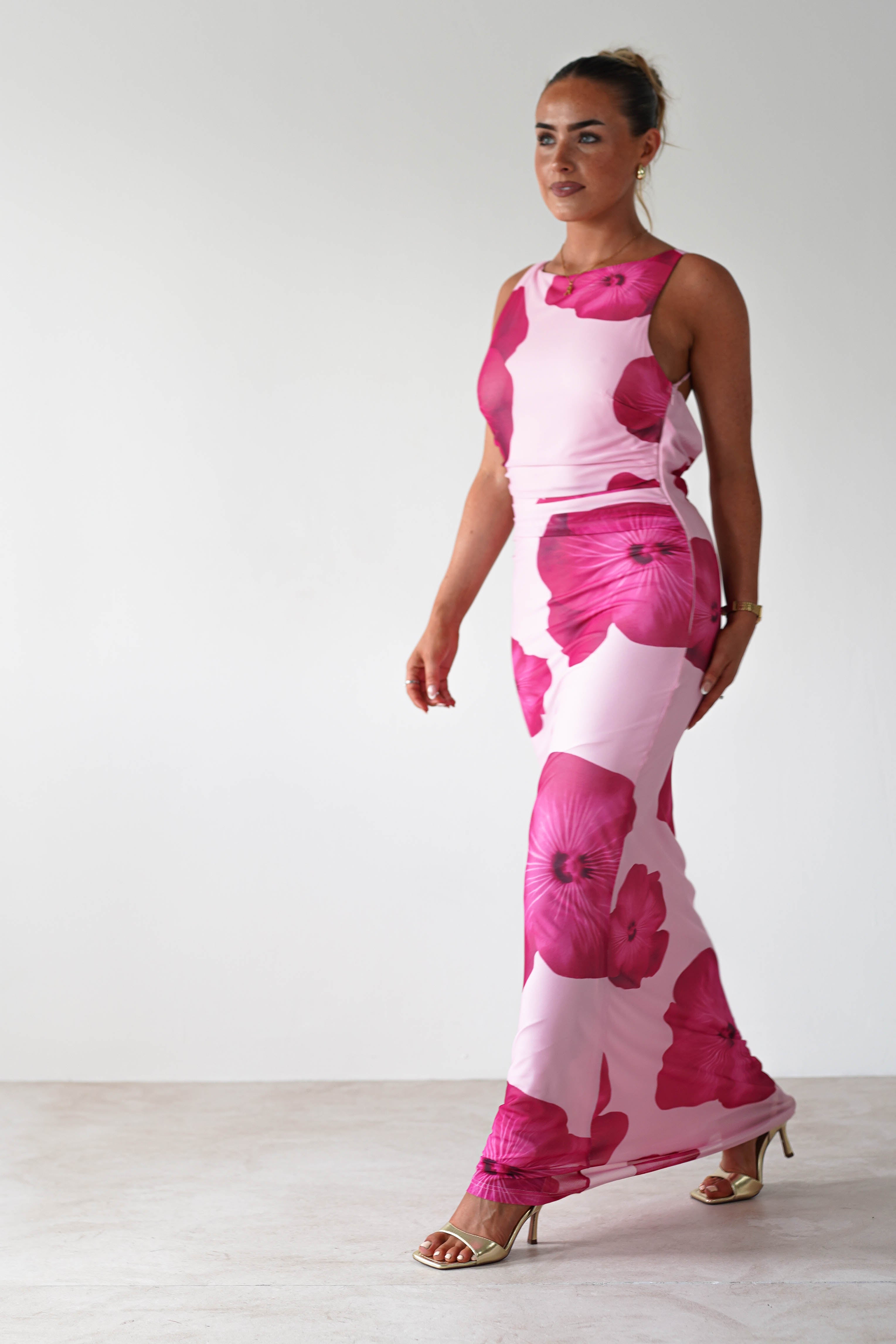 Aidia Floral Mesh Maxi Dress | Pink | Oh Hello Clothing | XS (6)