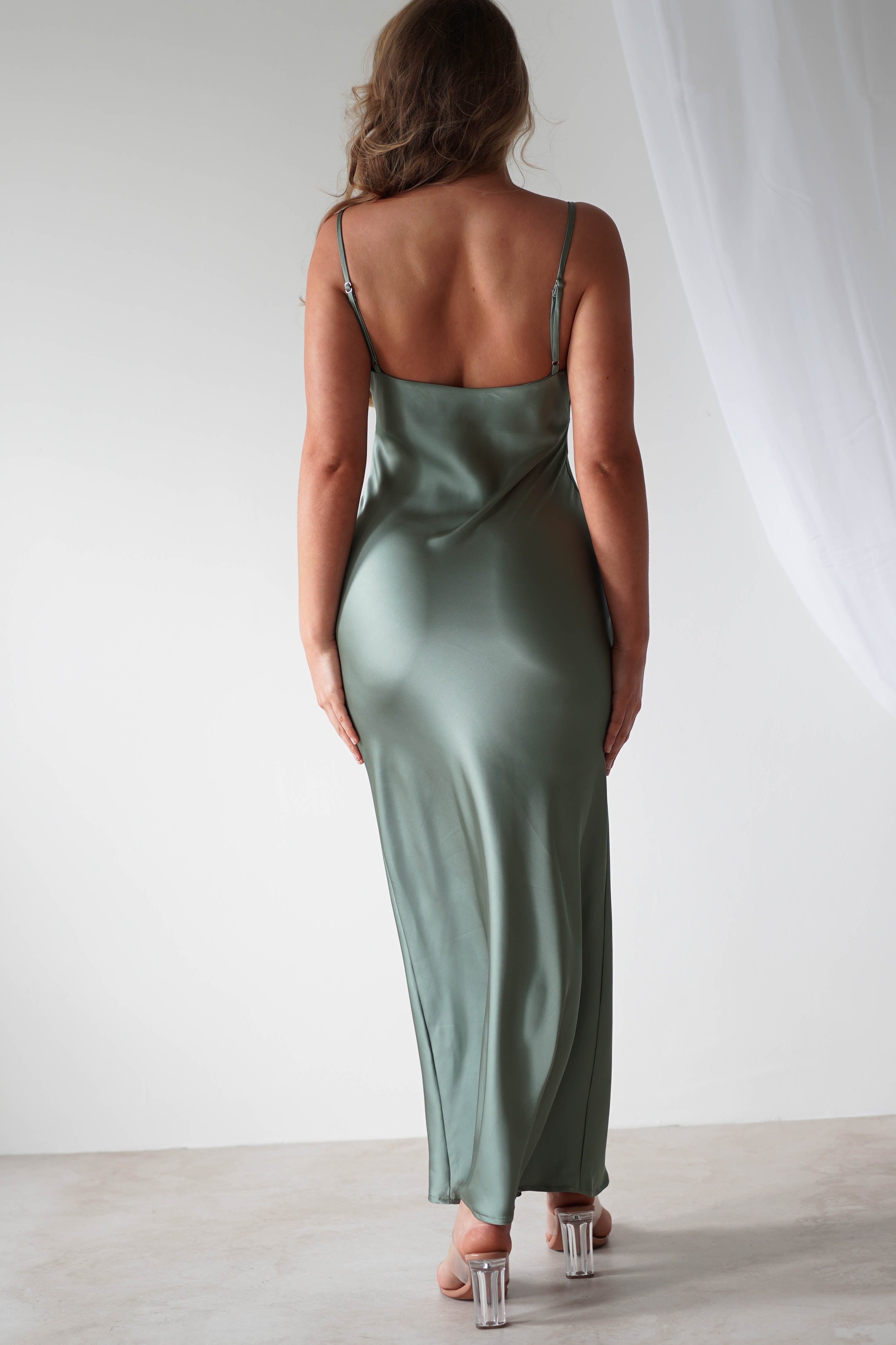 Aimie Soft Satin Maxi Dress | Olive
