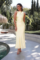 Alanna Soft Matte Satin Maxi Dress Yellow | Wedding Guest Dress | Maxi | Satin | Oh Hello Clothing
