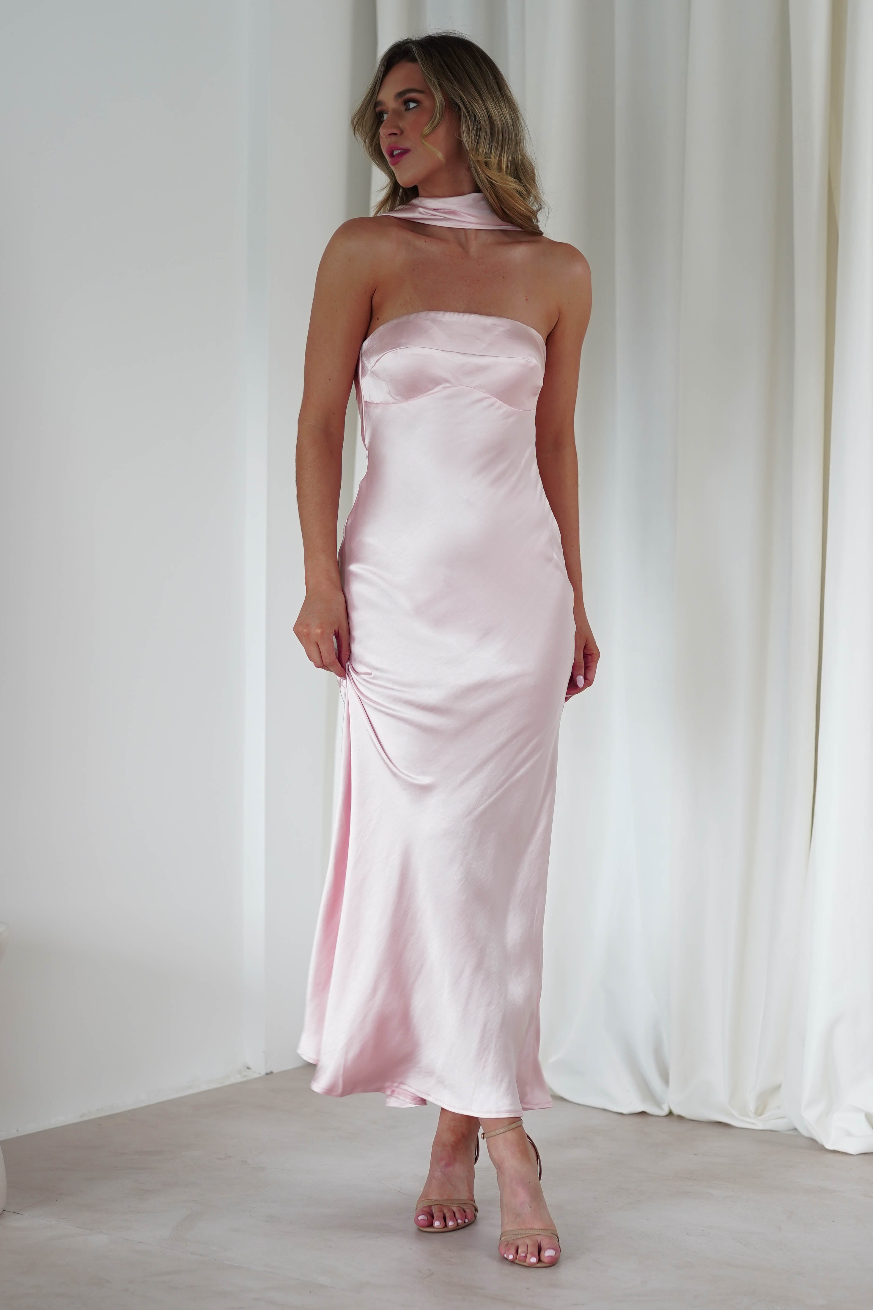 Alice Soft Satin Maxi Dress | Light Pink