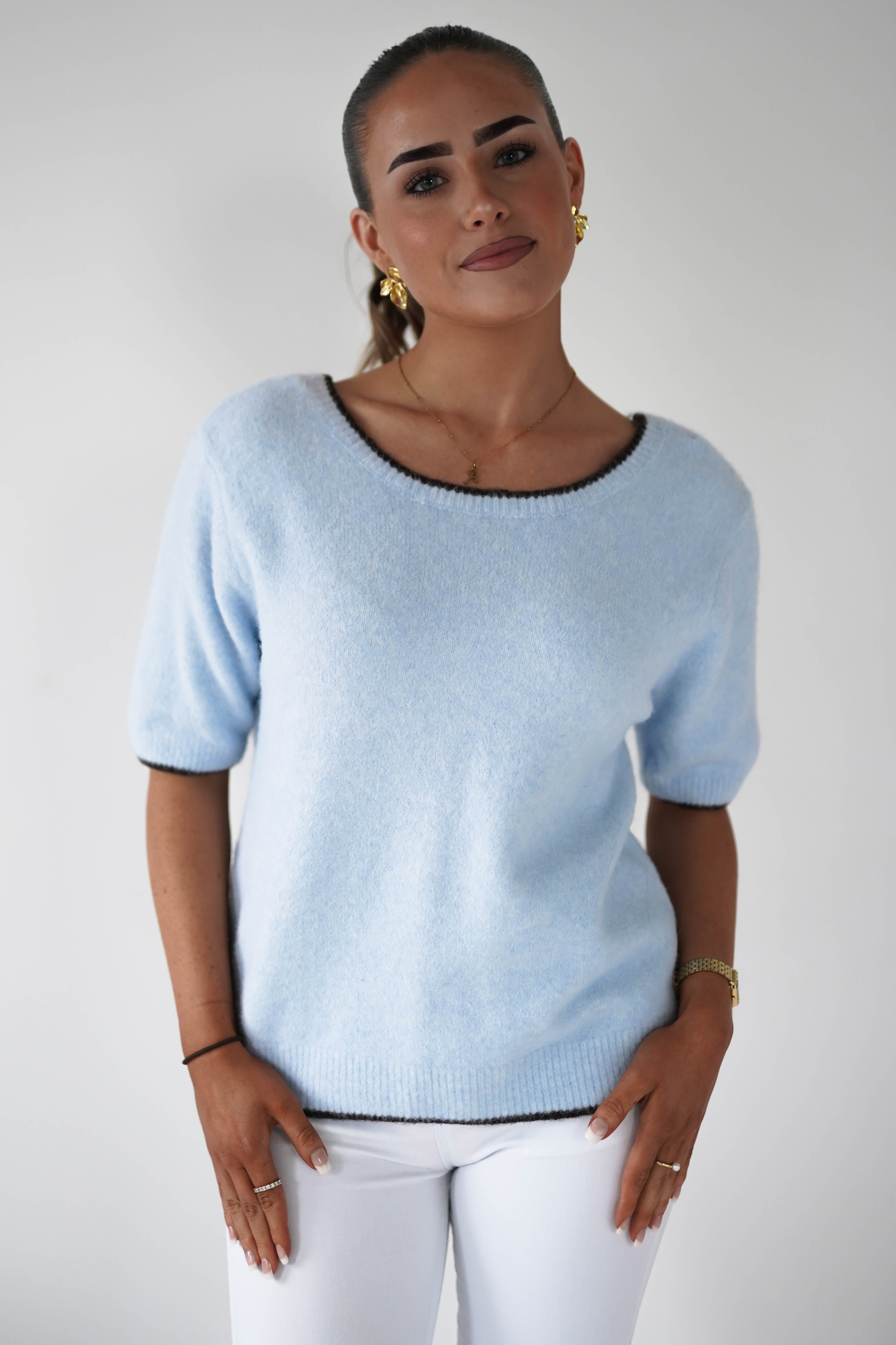 Oh Hello Clothing Women > Clothing > Knitwear ONE SIZE (6/12) Allegra Bow Detail Jumper | Blue/Brown