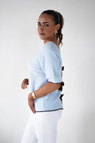 Oh Hello Clothing Women > Clothing > Knitwear ONE SIZE (6/12) Allegra Bow Detail Jumper | Blue/Brown