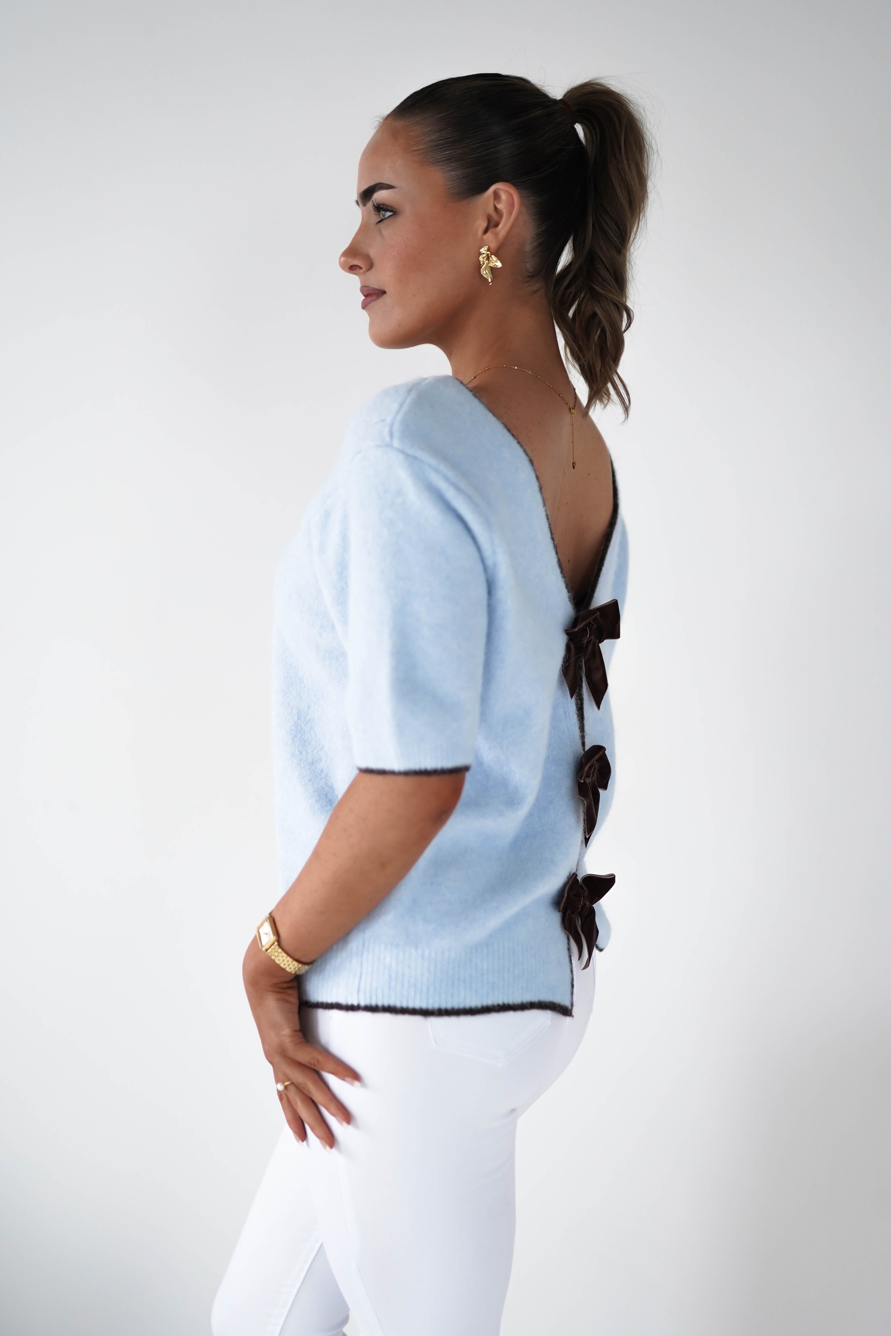 Oh Hello Clothing Women > Clothing > Knitwear ONE SIZE (6/12) Allegra Bow Detail Jumper | Blue/Brown