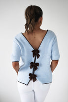 Oh Hello Clothing Women > Clothing > Knitwear ONE SIZE (6/12) Allegra Bow Detail Jumper | Blue/Brown