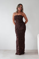 Alvana Floral Appliqué Maxi Dress Brown | Wedding Guest Dress | Maxi | Oh Hello Clothing