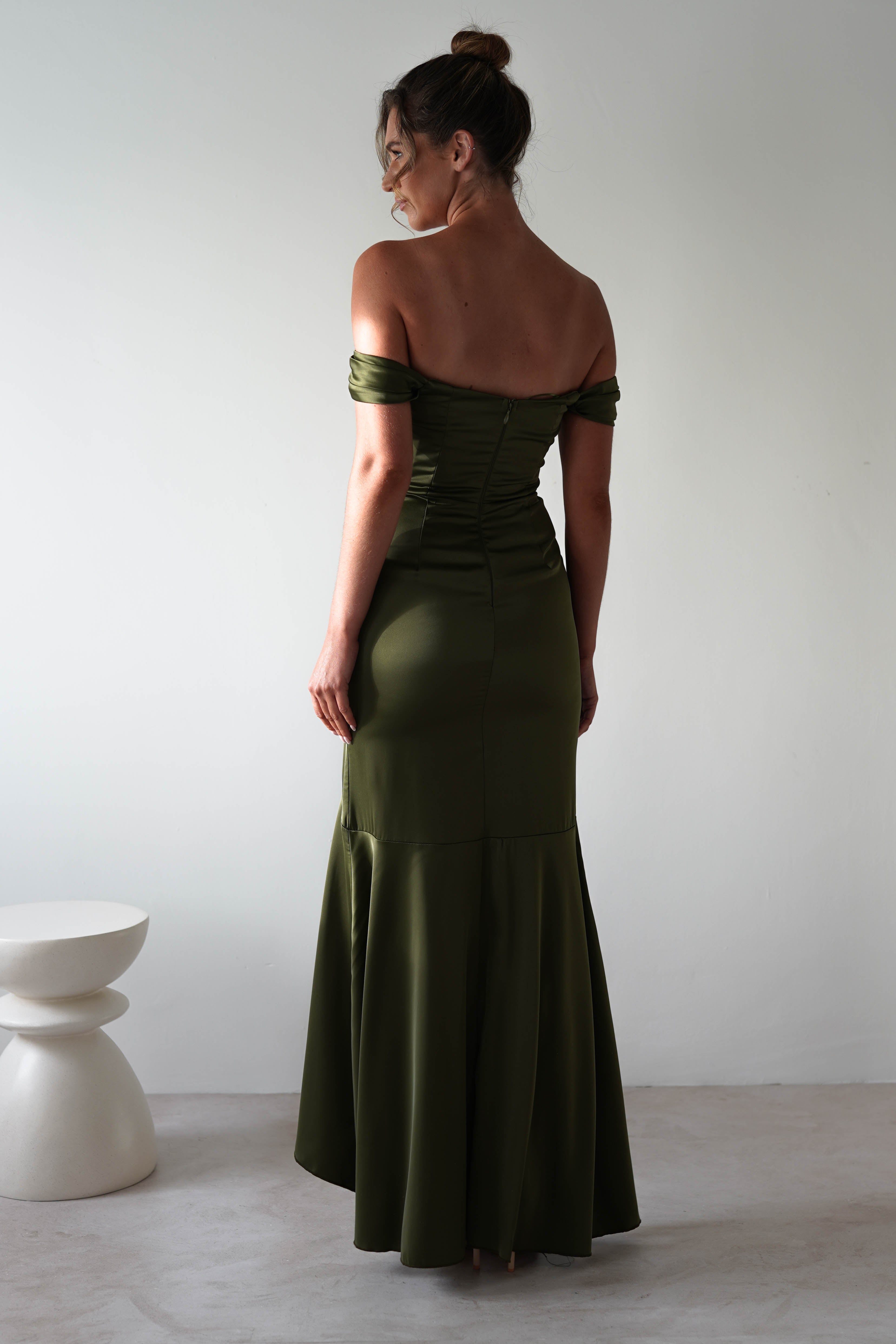 Amaretta Soft Satin Maxi Dress | Olive