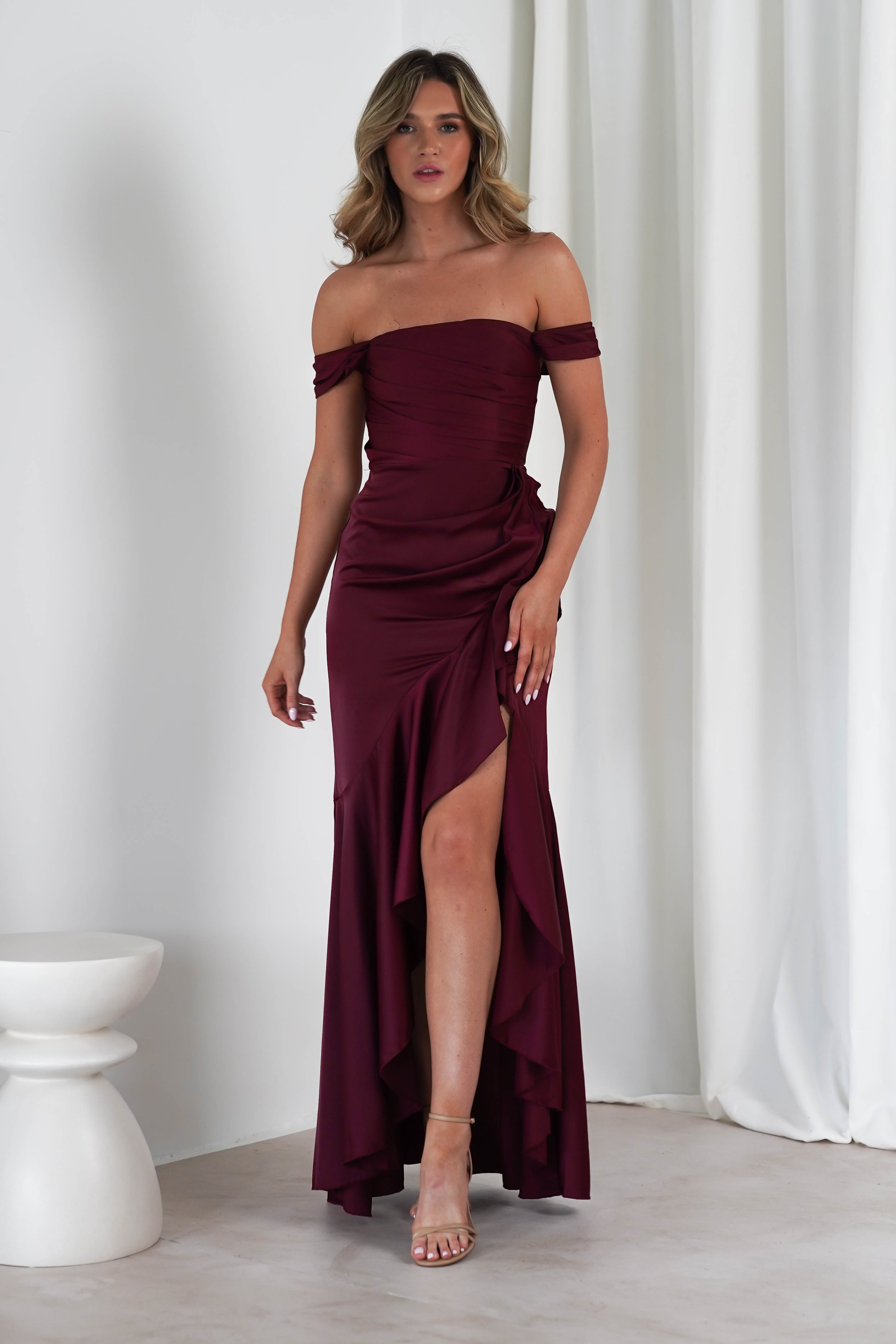 Amaretta Soft Satin Maxi Dress | Wine