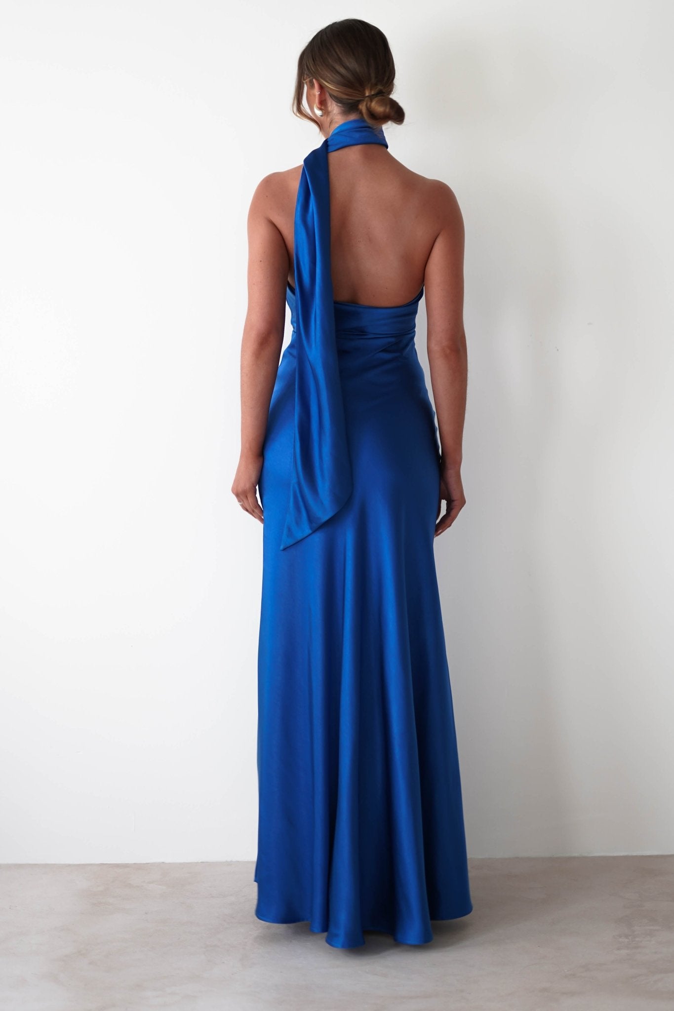 Amelda Soft Satin Maxi Gown Dress | Cobalt Blue | Oh Hello Clothing | XS (6)