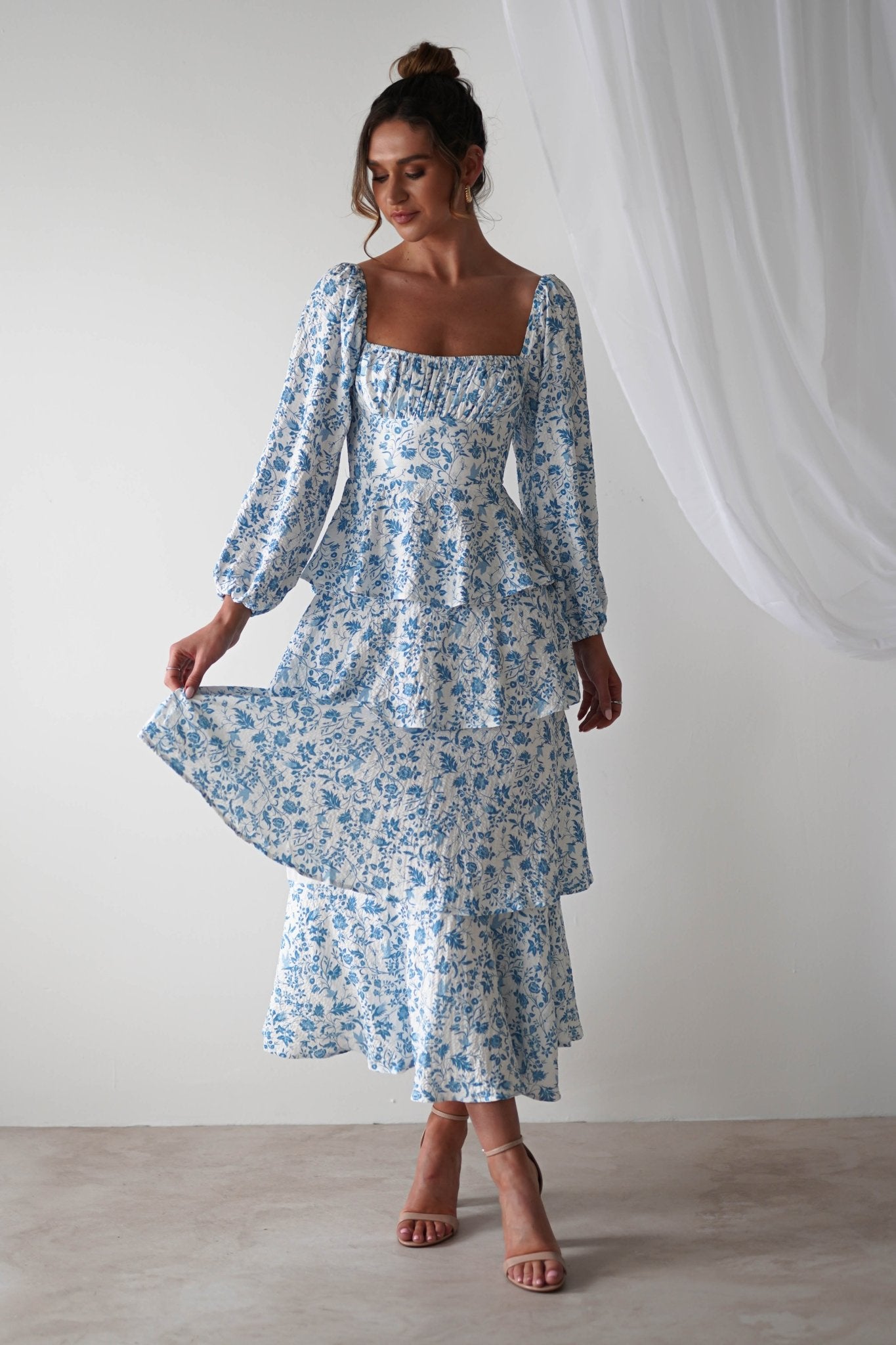 Amelie Floral Print Maxi Dress | Blue/White | Oh Hello Clothing | 6