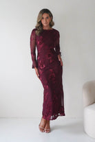 Oh Hello Clothing Dresses Amelita Long Sleeve Textured Maxi Dress | Wine