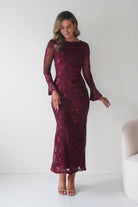 Oh Hello Clothing Dresses Amelita Long Sleeve Textured Maxi Dress | Wine