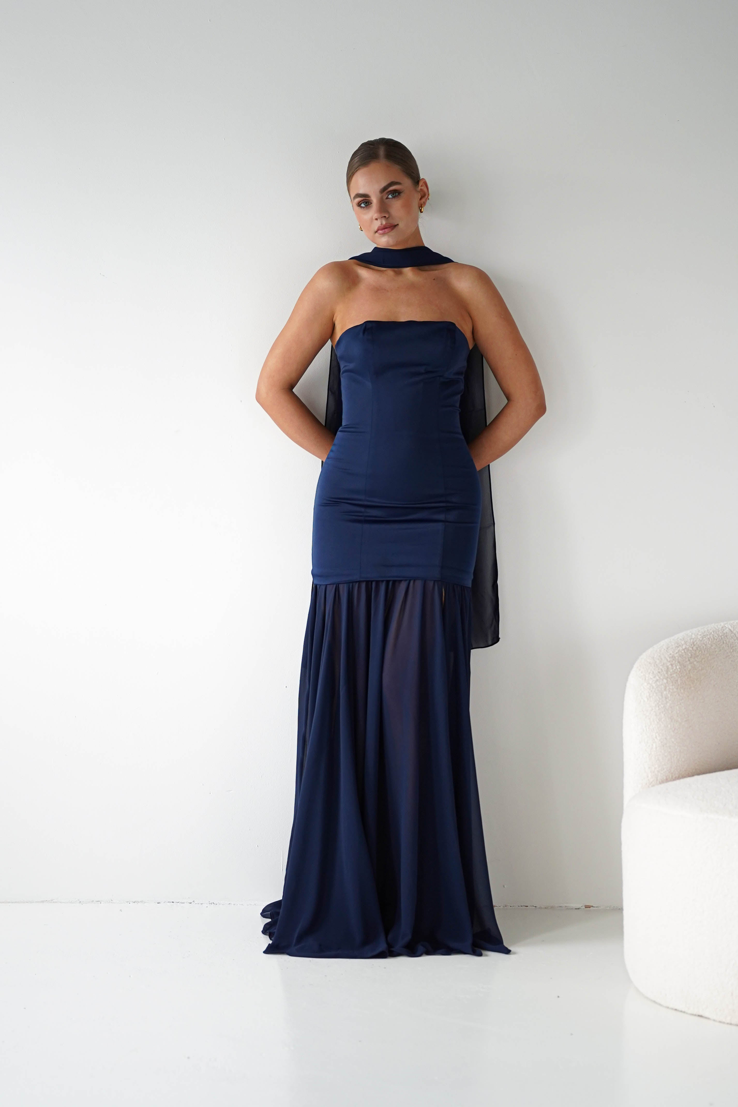 Oh Hello Clothing Women > Clothing > Dresses Amora Strapless Structured Maxi Dress | Navy