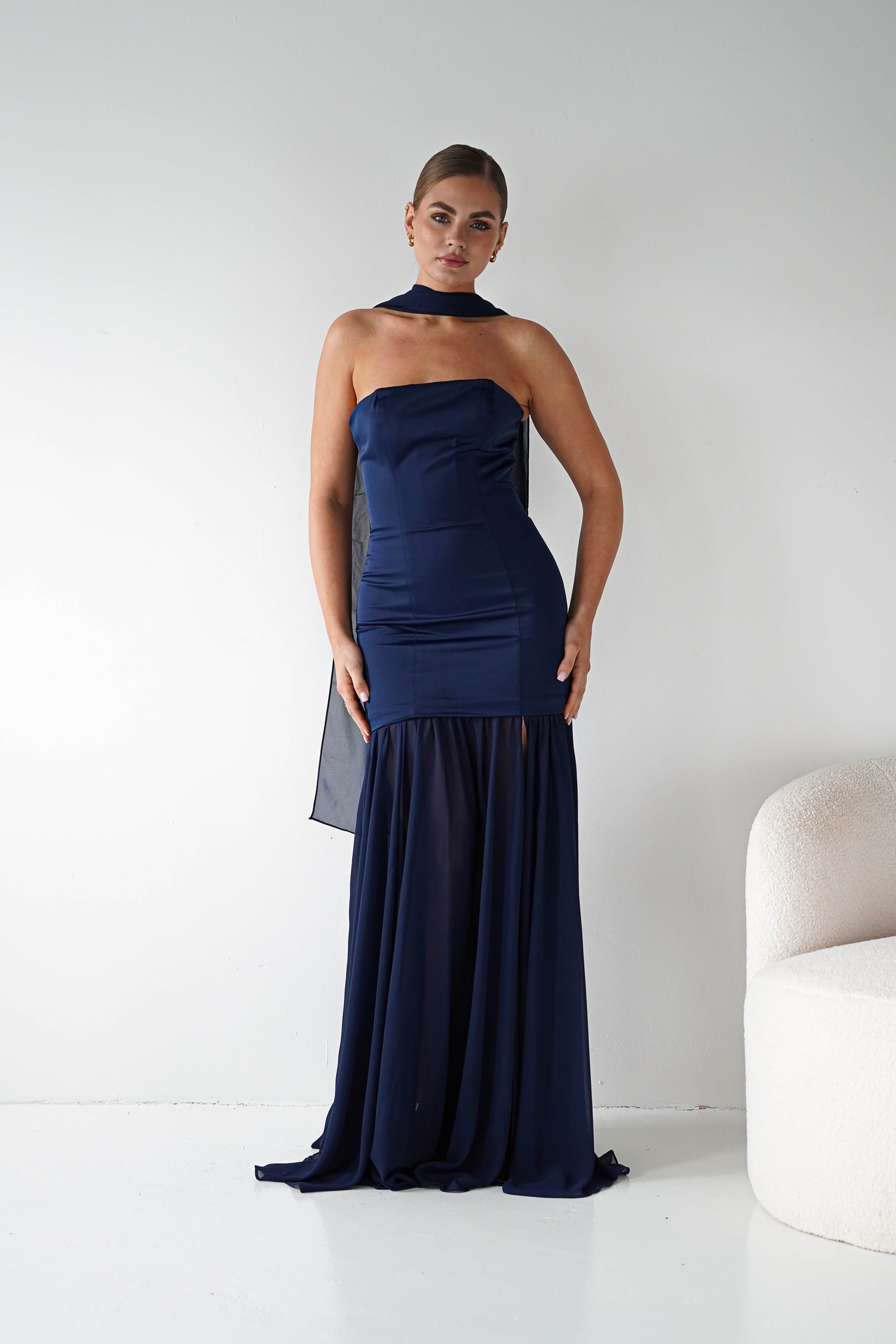 Oh Hello Clothing Women > Clothing > Dresses Amora Strapless Structured Maxi Dress | Navy