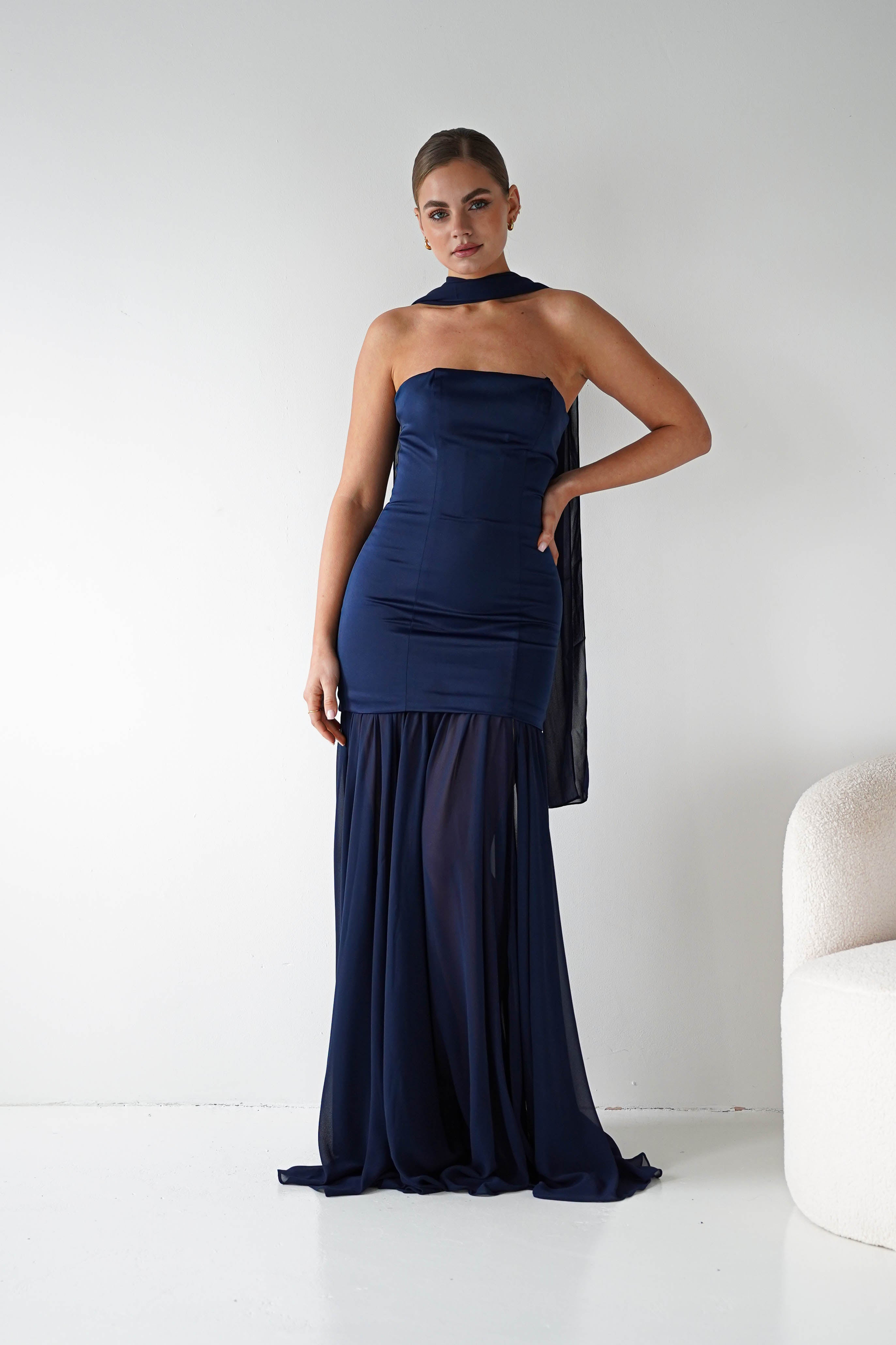 Oh Hello Clothing Women > Clothing > Dresses Amora Strapless Structured Maxi Dress | Navy