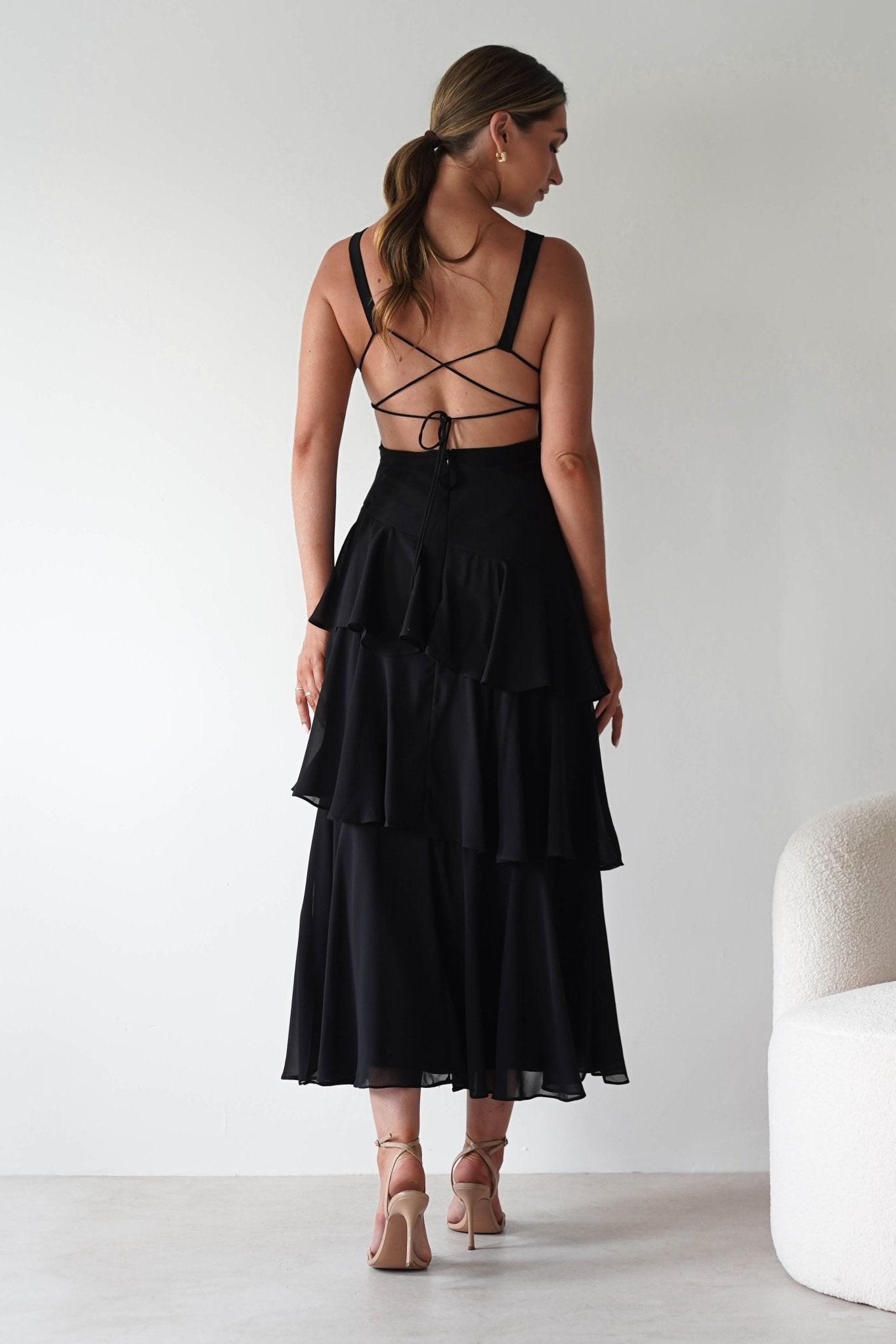 Andalusia Ruffle Maxi Dress | Black | Oh Hello Clothing | XS (6)