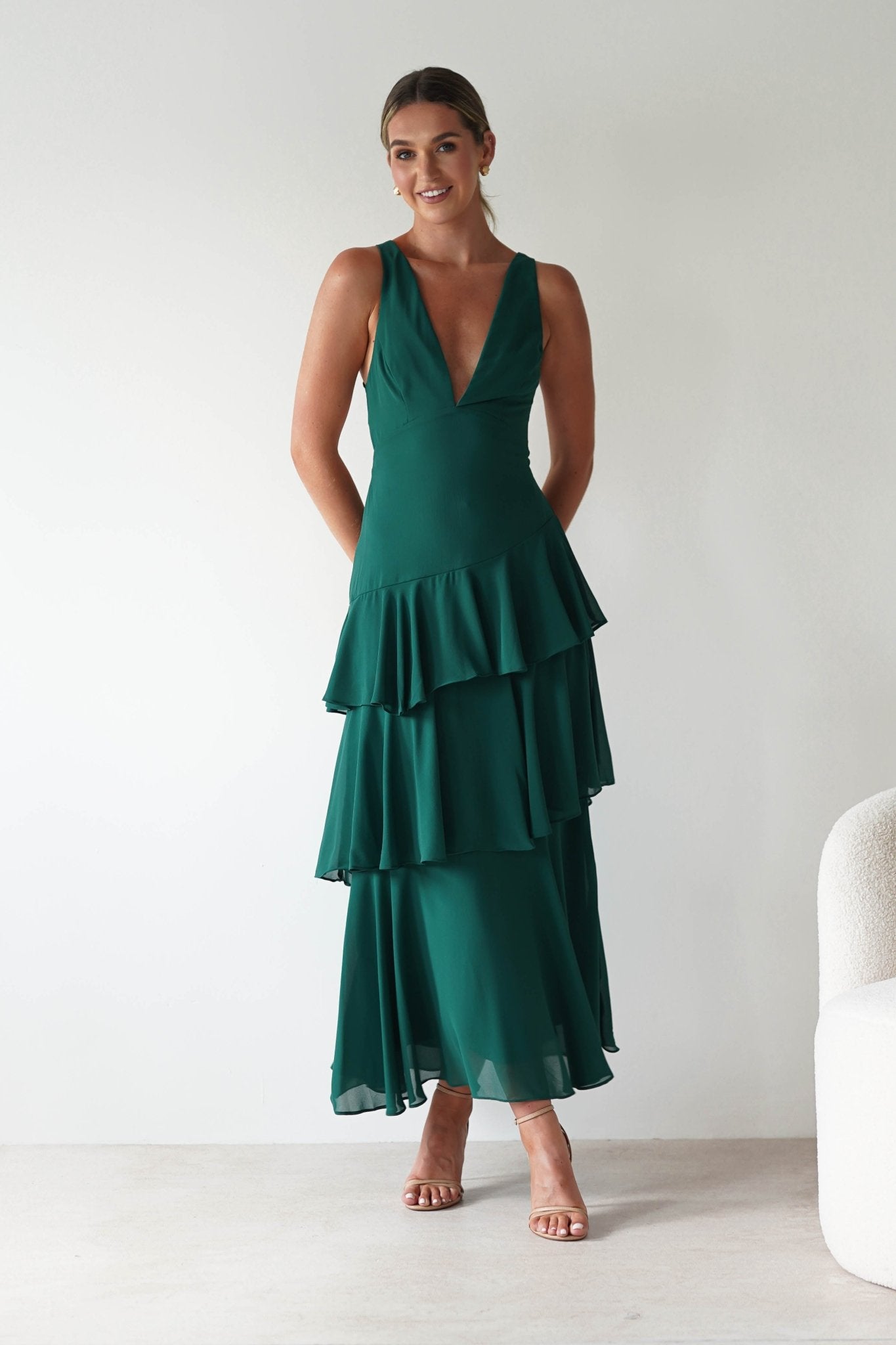 Andalusia Ruffle Maxi Dress Forest Green | Wedding Guest Dress