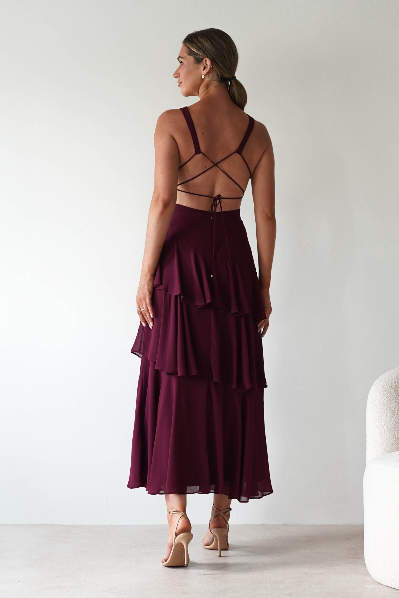 Andalusia Ruffle Maxi Dress | Wine | Oh Hello Clothing | XS (6)