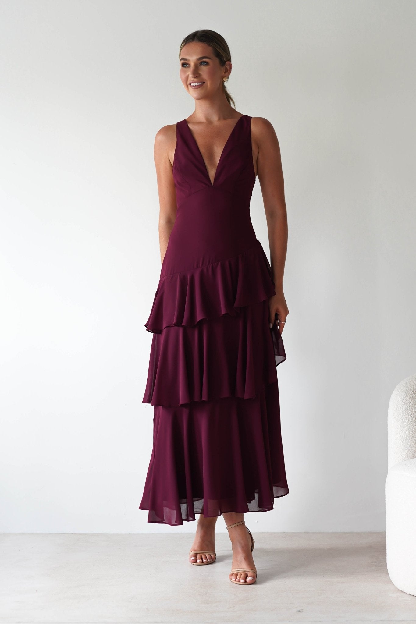Andalusia Ruffle Maxi Dress | Wine | Oh Hello Clothing | XS (6)