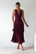 Andalusia Ruffle Maxi Dress Wine | Wedding Guest Dress | Maxi | Oh Hello Clothing