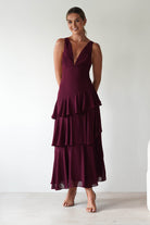 Andalusia Ruffle Maxi Dress Wine | Wedding Guest Dress | Maxi | Oh Hello Clothing