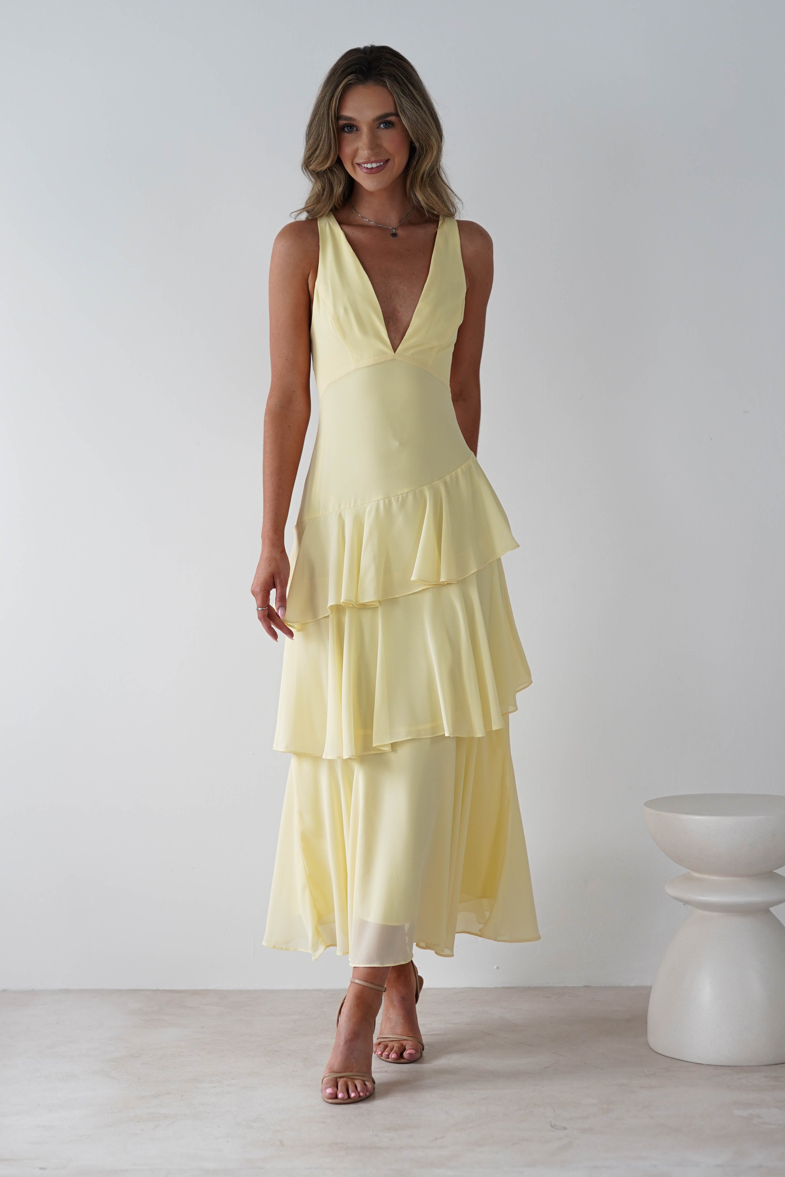 Andalusia Ruffle Maxi Dress | Yellow | Oh Hello Clothing | XS (6)
