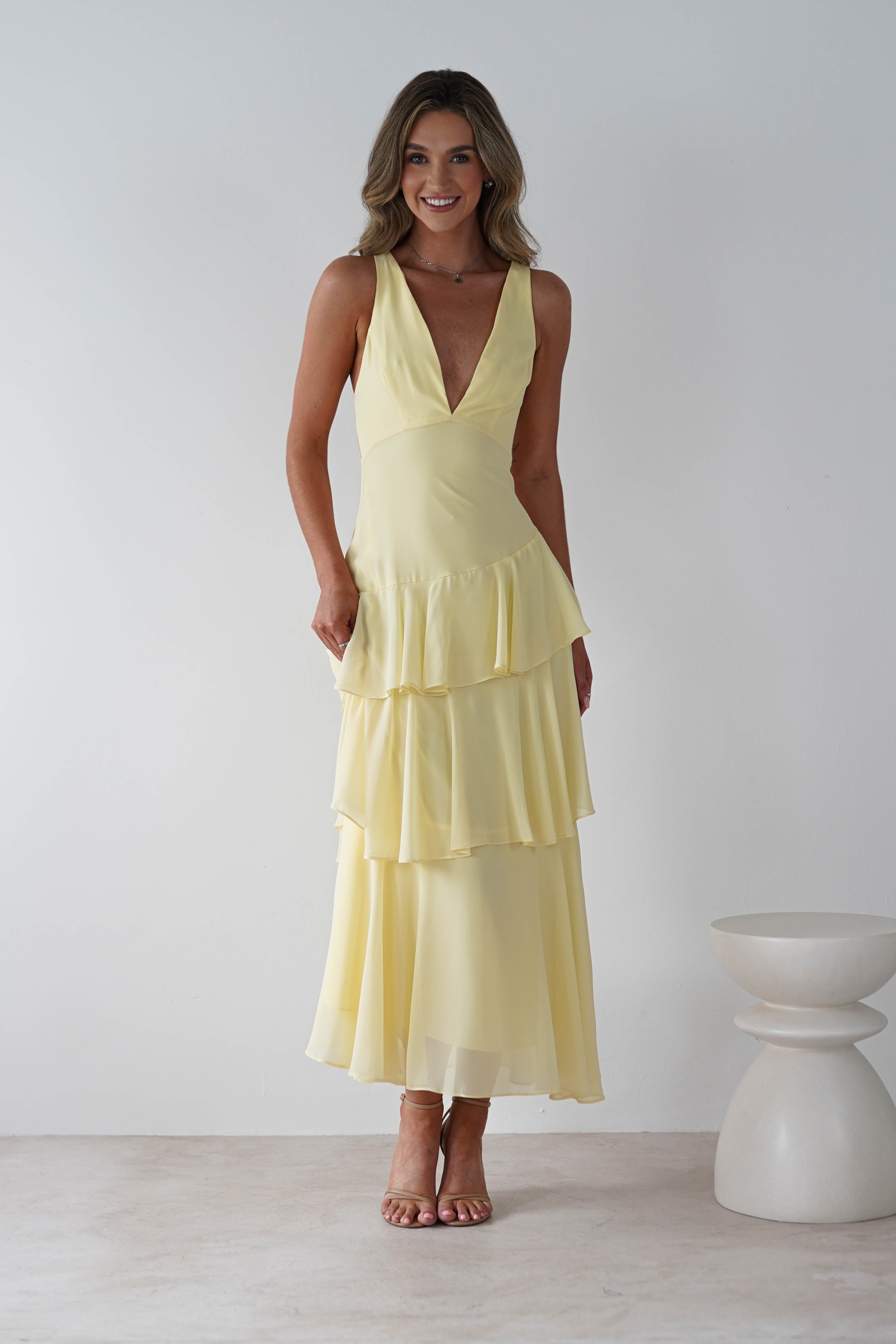 Andalusia Ruffle Maxi Dress | Yellow | Oh Hello Clothing | XS (6)