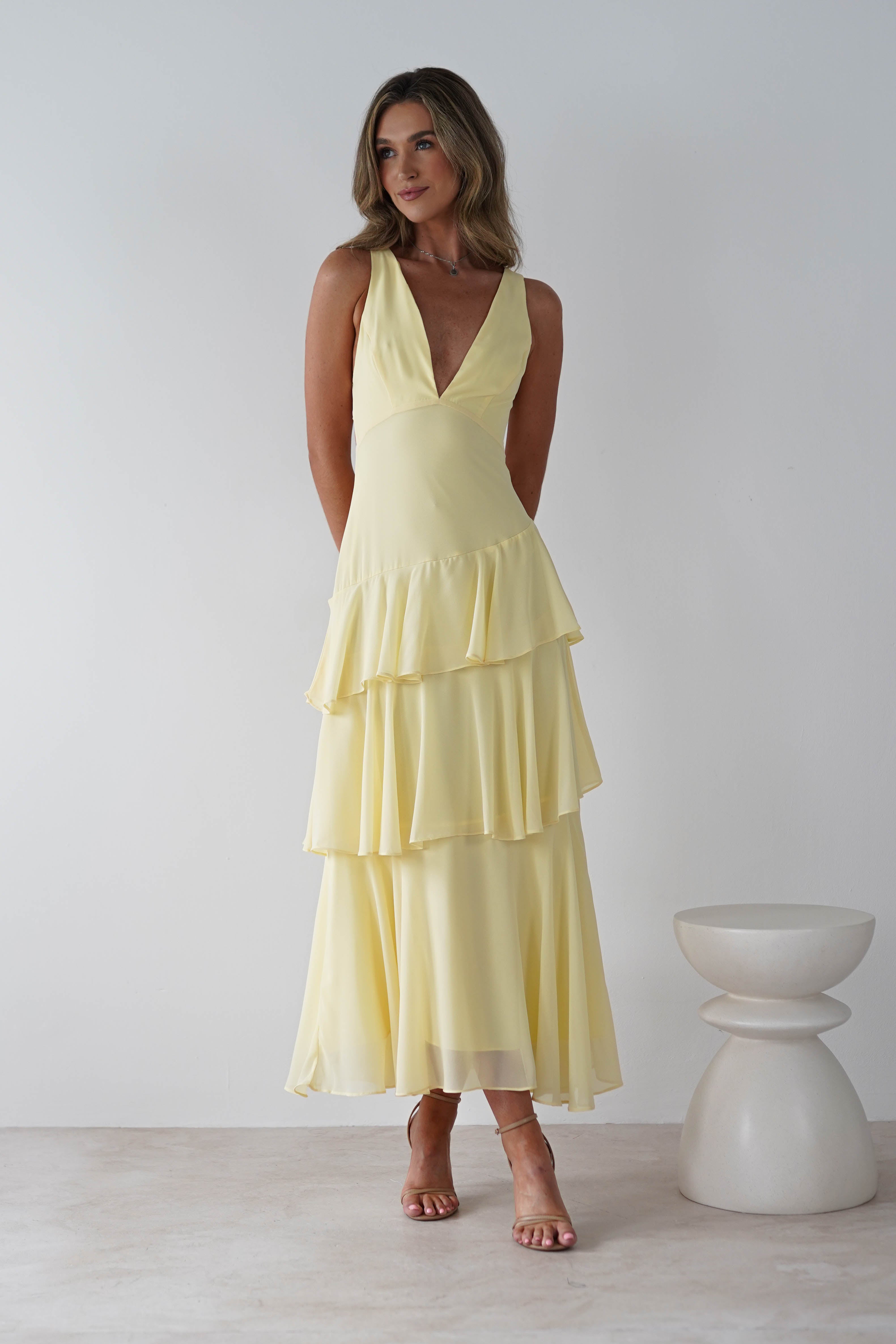 Andalusia Ruffle Maxi Dress | Yellow | Oh Hello Clothing | XS (6)